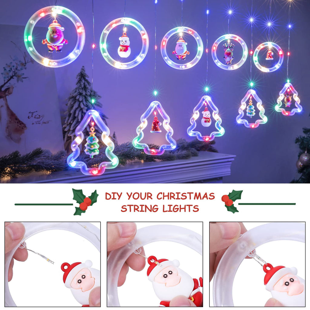 WILLED Christmas String Lights, 120 LED Window Curtain Lights with Christmas Ornaments, 9.8ft USB Powered Warm White Waterproof Fairy Lights Indoor Outdoor for Xmas Tree Patio Garden Party Home Decor