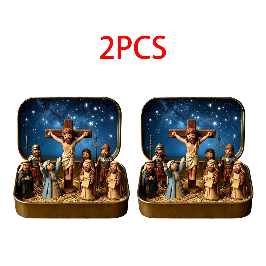 Daghihgewr Mini Christmas Nativity Set Tabletop Tin Box Multicolor Indoor Religious Ornament 1-Count 3.9 x 2.8 x 1.2 Inch