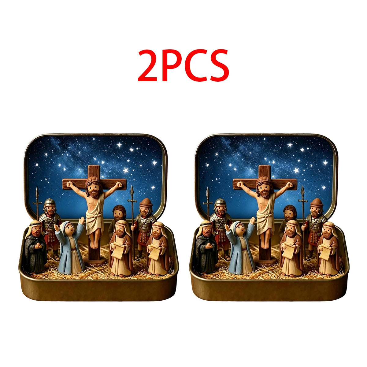 Daghihgewr Mini Christmas Nativity Set Tabletop Tin Box Multicolor Indoor Religious Ornament 1-Count 3.9 x 2.8 x 1.2 Inch