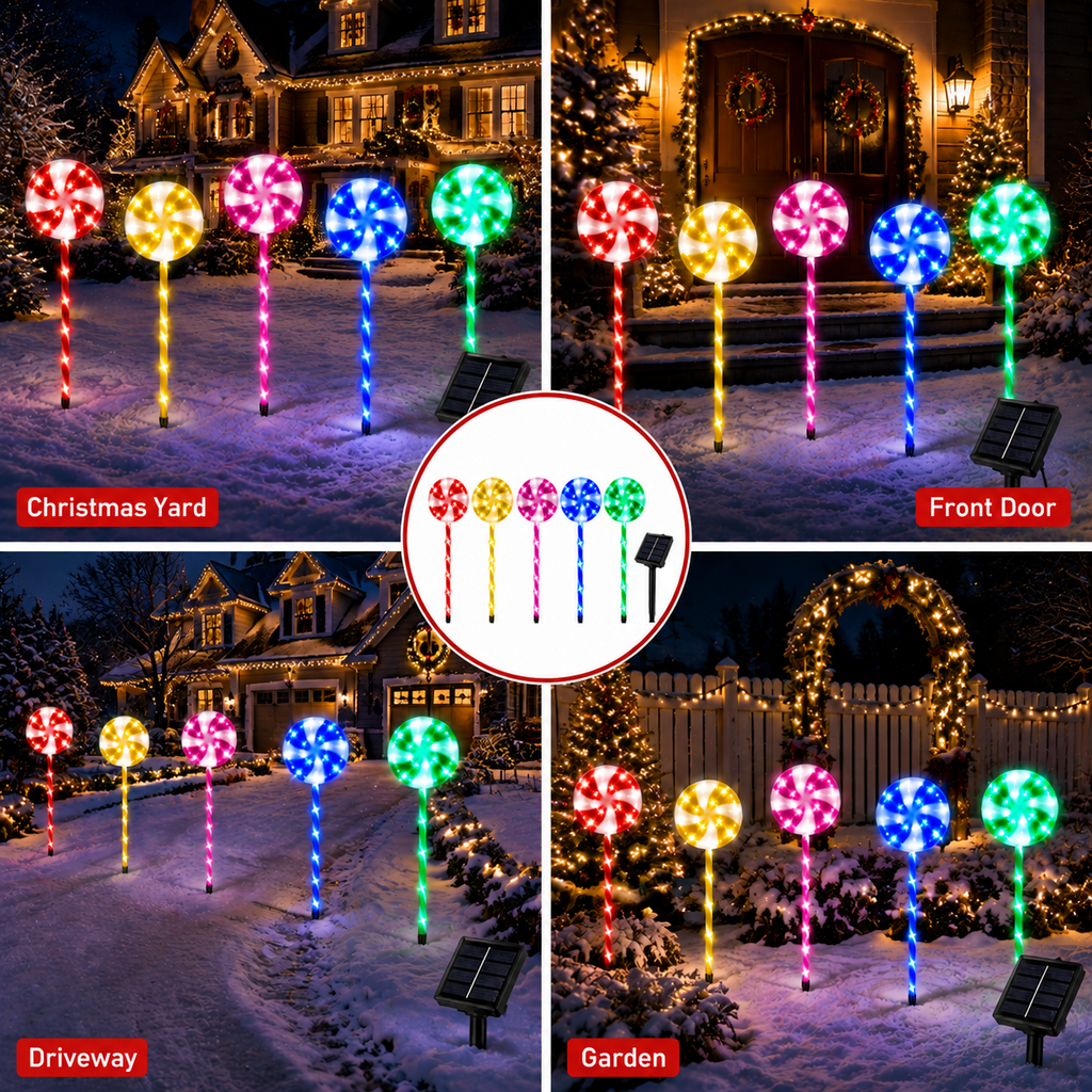2 Pack Solar Powered Christmas Tree Lights, Outdoor Holiday Decor with 40 Bright LEDs, Waterproof Xmas Garden Decorations for Pathway, Yard, Grave and Lawn