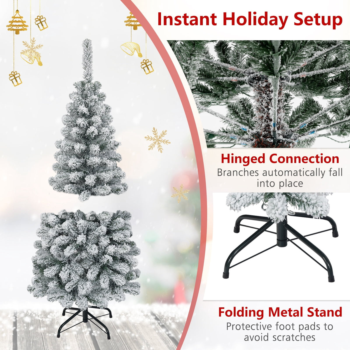Costway 7.5 FT Unlit Flocked Pencil Christmas Tree Hinged with 641 Branch Tips