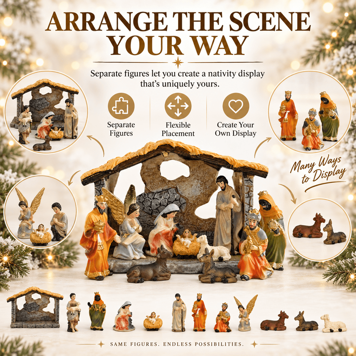 LUMIARTISAN 12-Piece Mini Nativity Set, Resin Christmas Manger Decor