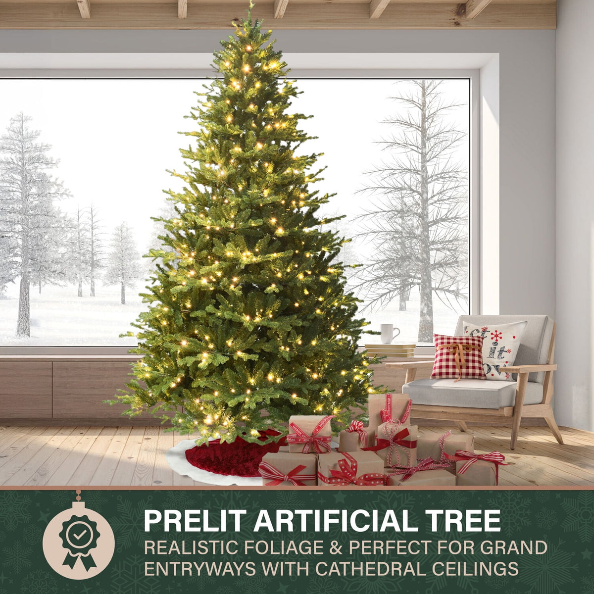Fraser Hill Farm Prelit LED Warm White Slim 9-ft Artificial Christmas Tree, FFOP090-5GR