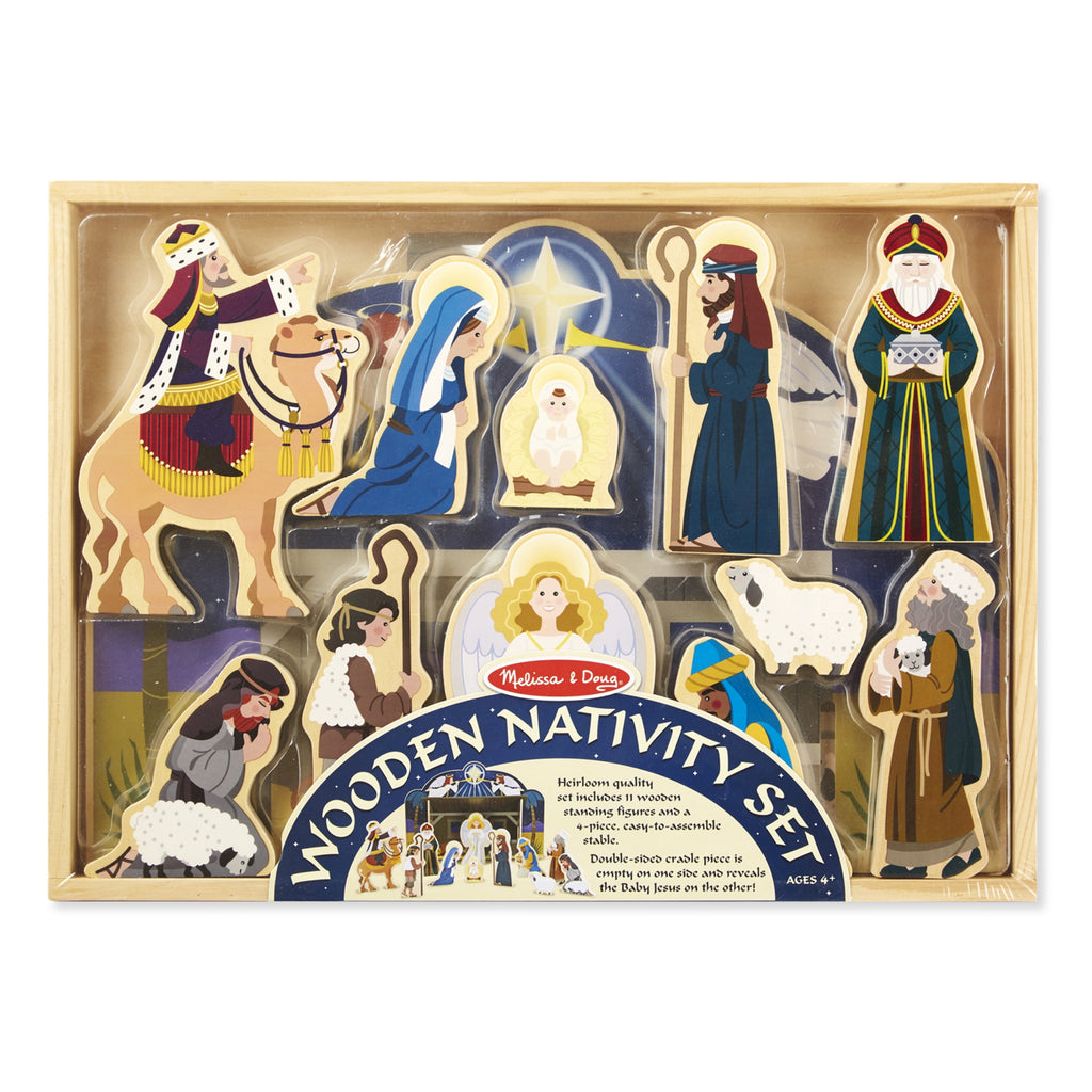 Melissa & Doug Classic Wooden Christmas Nativity Set With 4-Piece Stable and 11 Wooden Figures