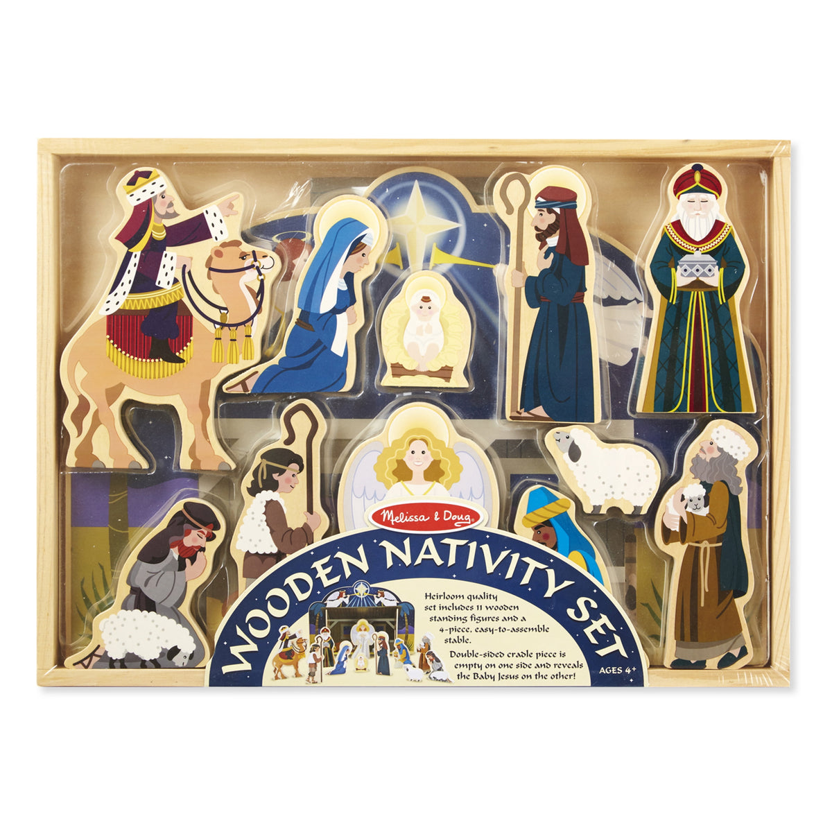 Melissa & Doug Classic Wooden Christmas Nativity Set With 4-Piece Stable and 11 Wooden Figures