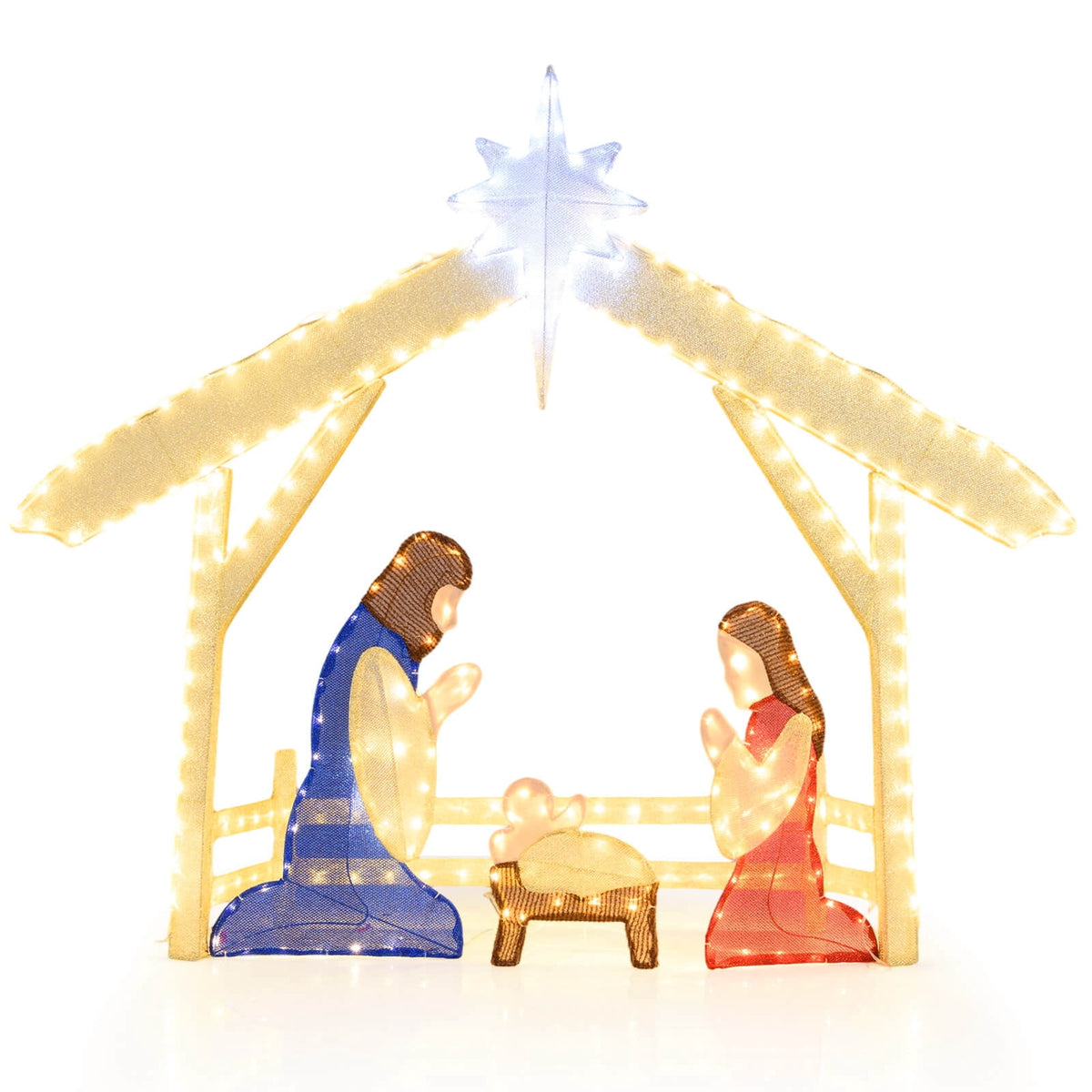Costway 4 Ft Lighted Nativity Scene with 272 Warm & Cold White LED Lights, Ground Stakes
