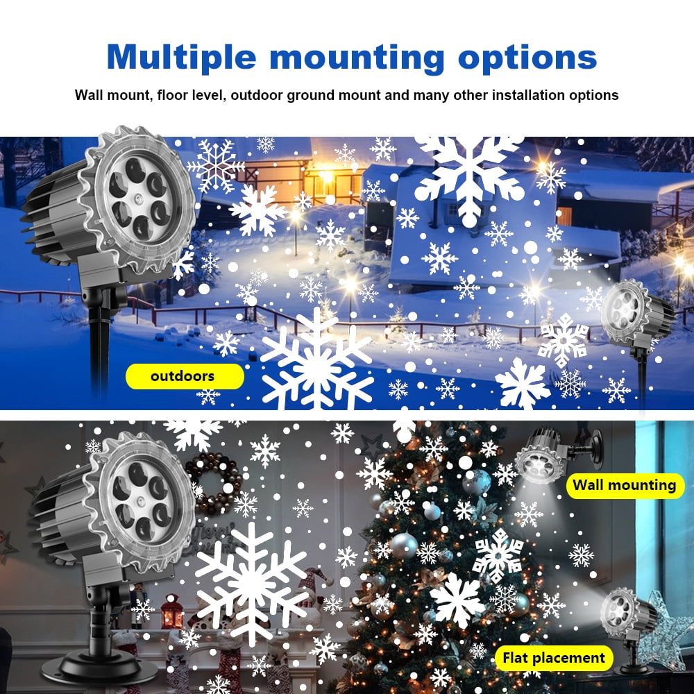 Uncahome Christmas LED Snowflake Projector Lights Outdoor, 3D Snowfall Projection Lamp Outside Waterproof, Black