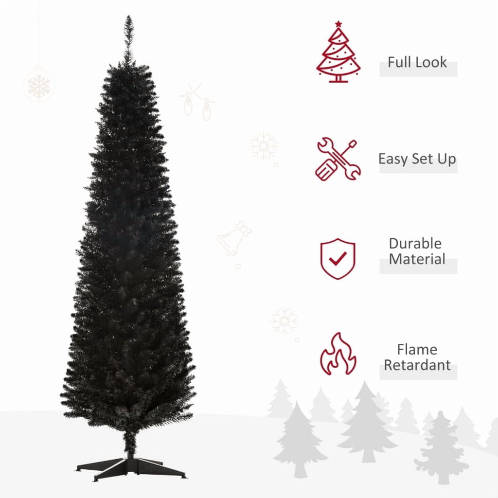 Alvantor Slim Pencil Christmas Tree with 390 Tips, Unlit Artificial Xmas Tree with Plastic Stand 6' Black