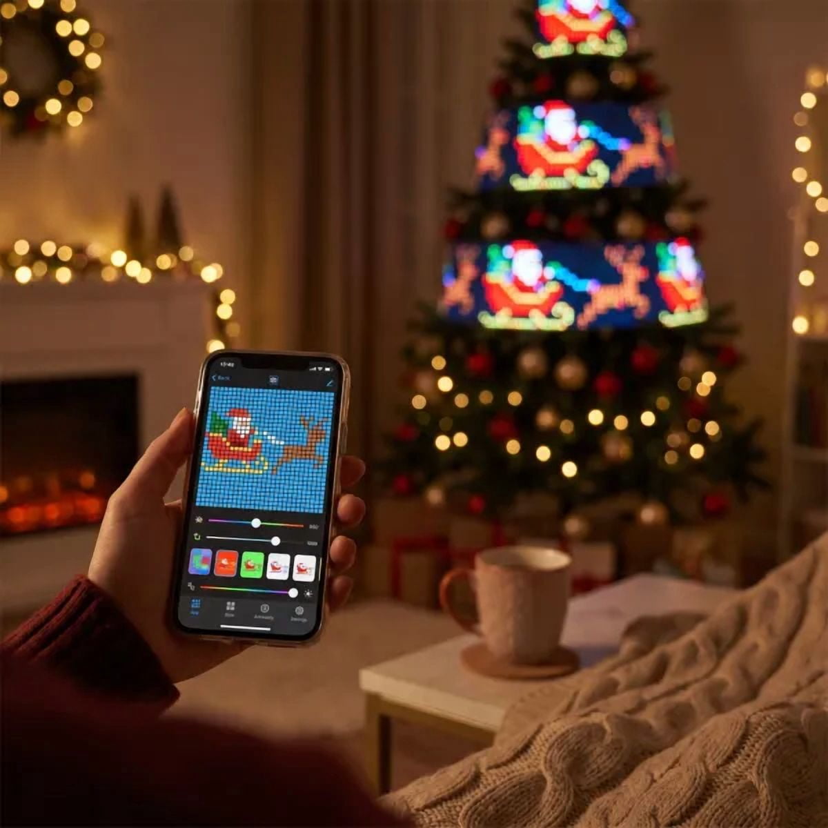 Smart Christmas Tree Lights with App Control,DIY Animation and Music Sync Effects,Festive LED Light Show for Holiday Tree Display