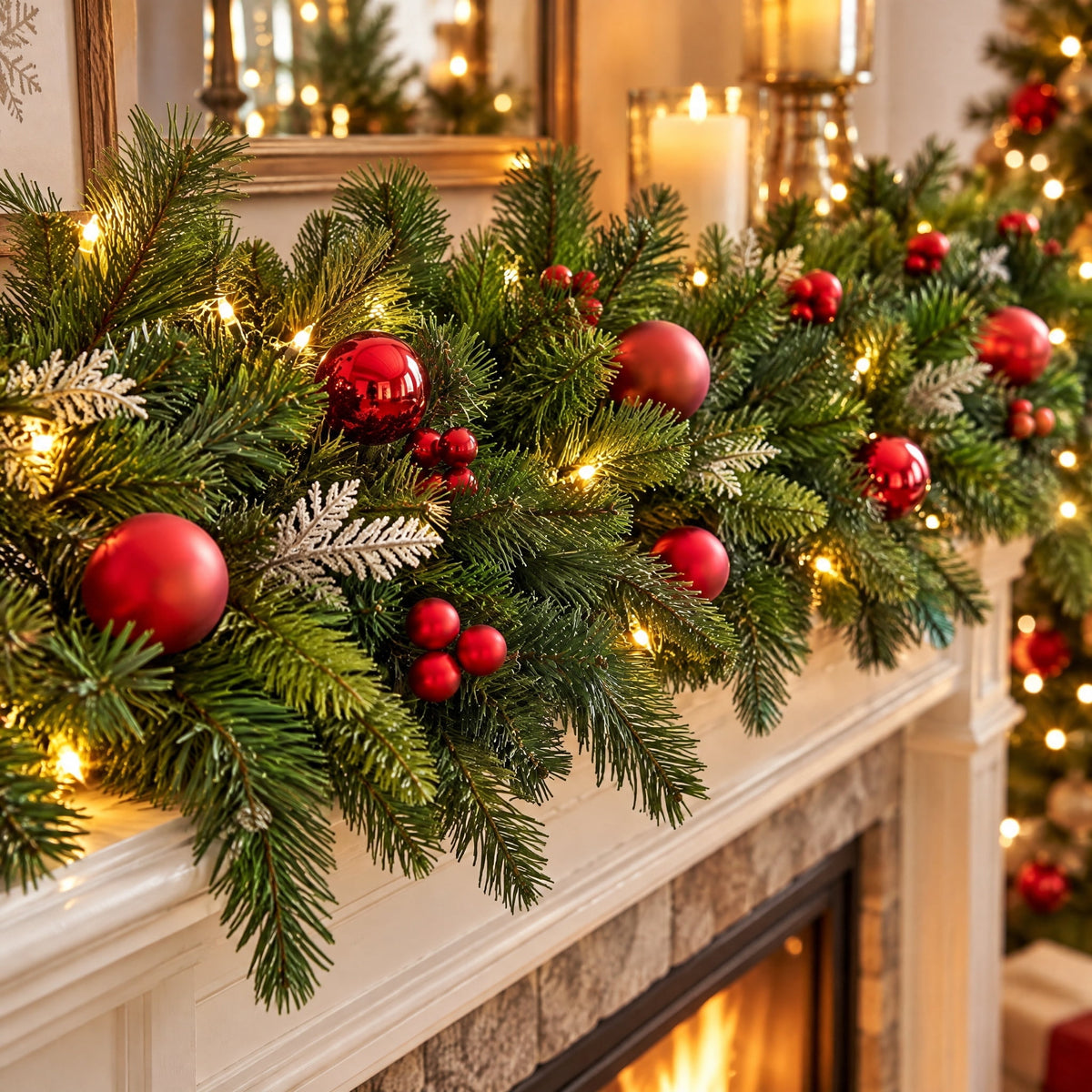 Decorative Evergreen Unlit Artificial Christmas Garland, Green and Red, 9', by Holiday Time