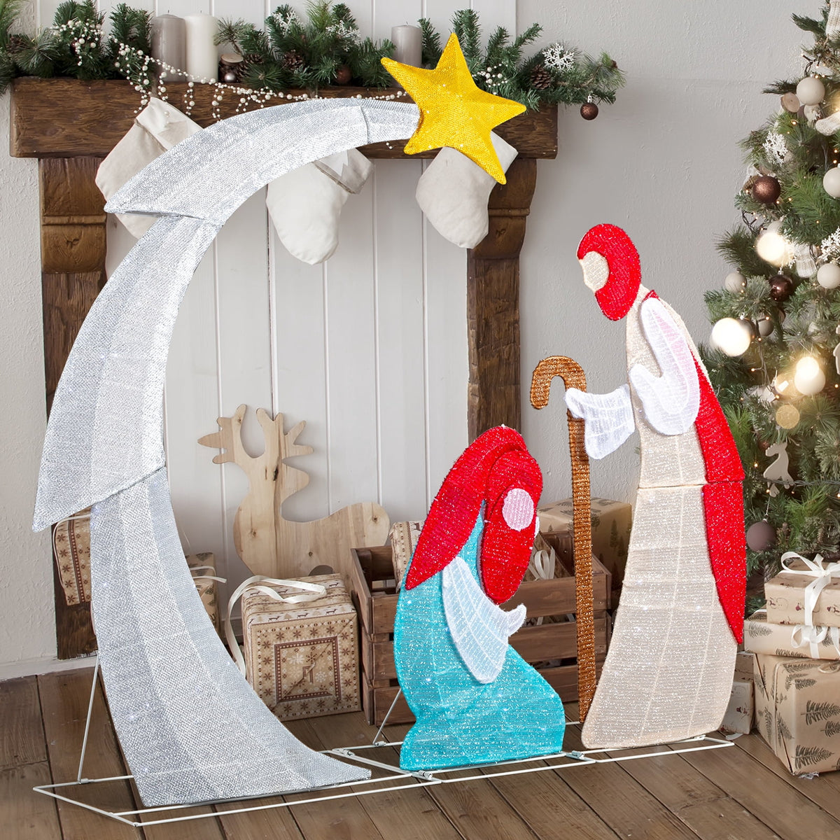 Zimtown 4ft Outdoor Nativity Scene Christmas Lighted Nativity Jesus Decoration w/170 LED