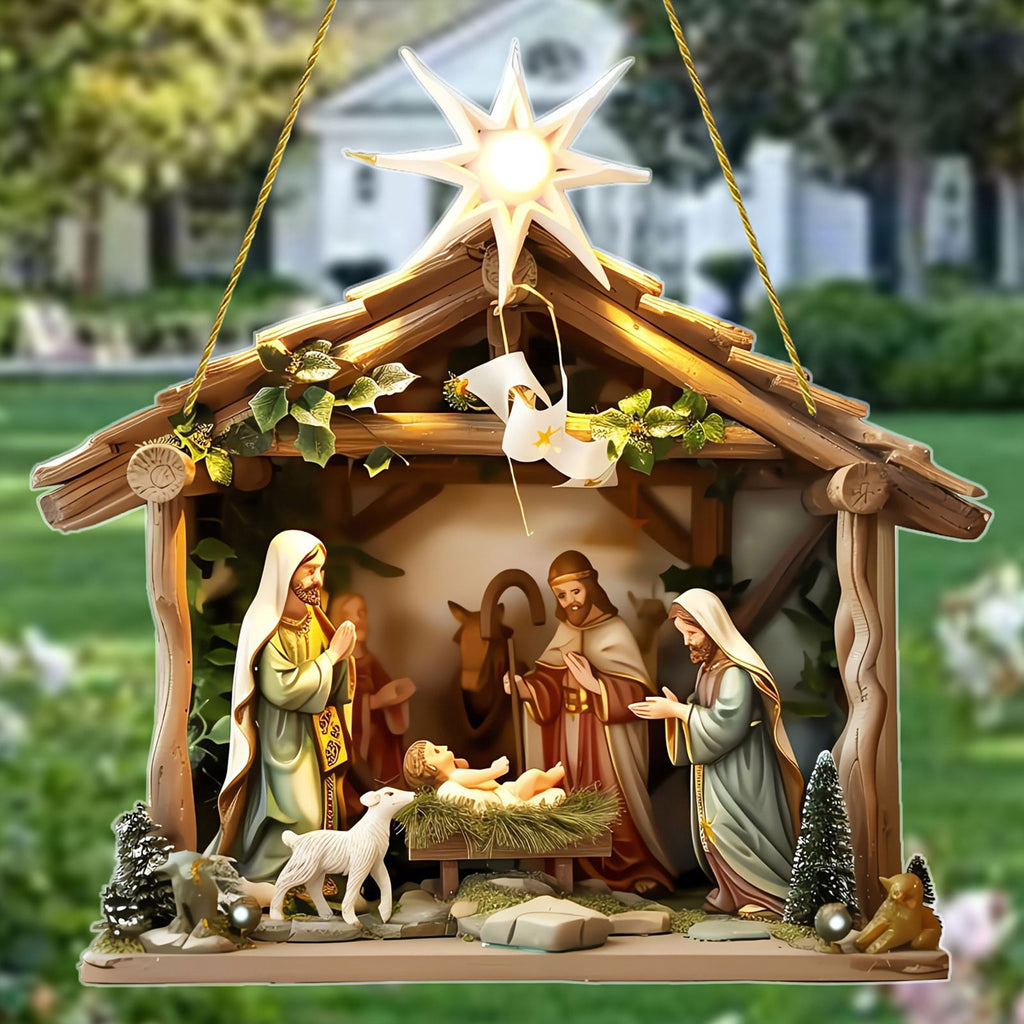 AuroraX Hanging Nativity Scene Sets for Christmas Decor,Holy Family Vintage Acrylic Ornament for Christmas Tree,Holiday Indoor Religious Decorations