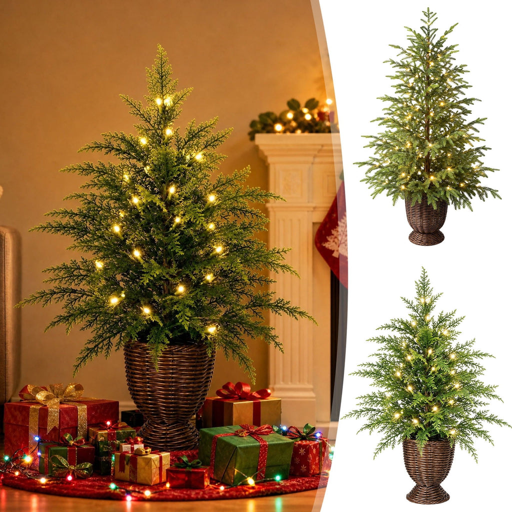 2.95 FT Premium Artificial Christmas Trees, Arbol de Navidad con luces Integradas, Artificial Christmas Tree Dense Needles, Pre-lit Christmas Trees with Lights for Holiday, Party(B)