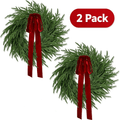 2 Pack Artificial Christmas Wreaths for Front Door, 24" Norfolk Pine & Cedar Greenery Wreath with Red Bows, Real Touch Holiday Wreaths for Indoor Outdoor Christmas Decorations, Seasonal Decor