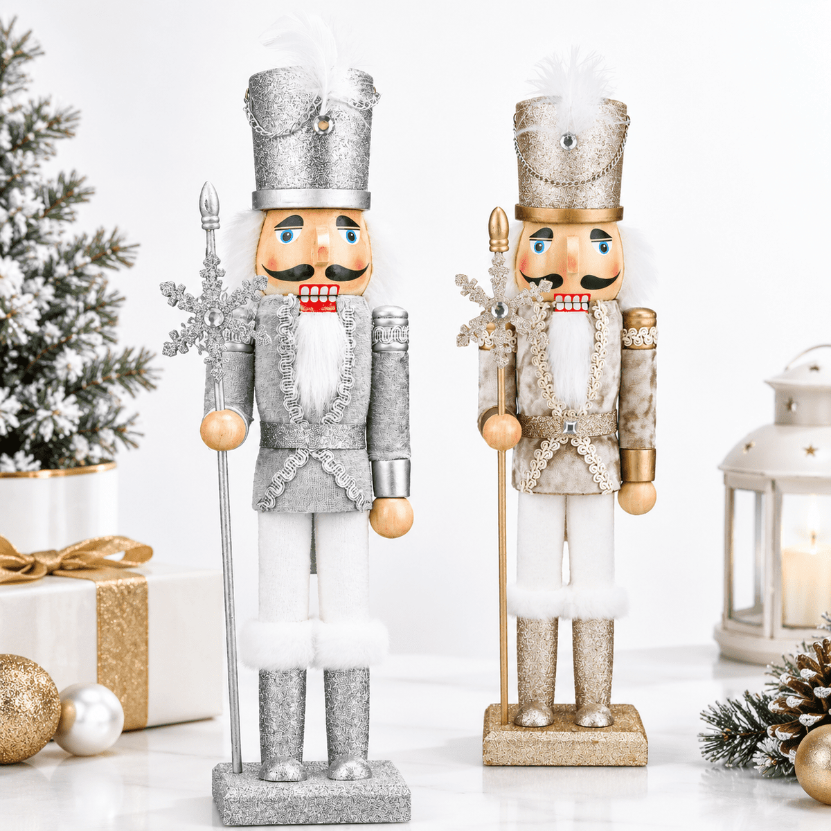 2-Pack Wooden Christmas Nutcracker Ornaments 15 Inch Soldier Figures for Holiday Decor