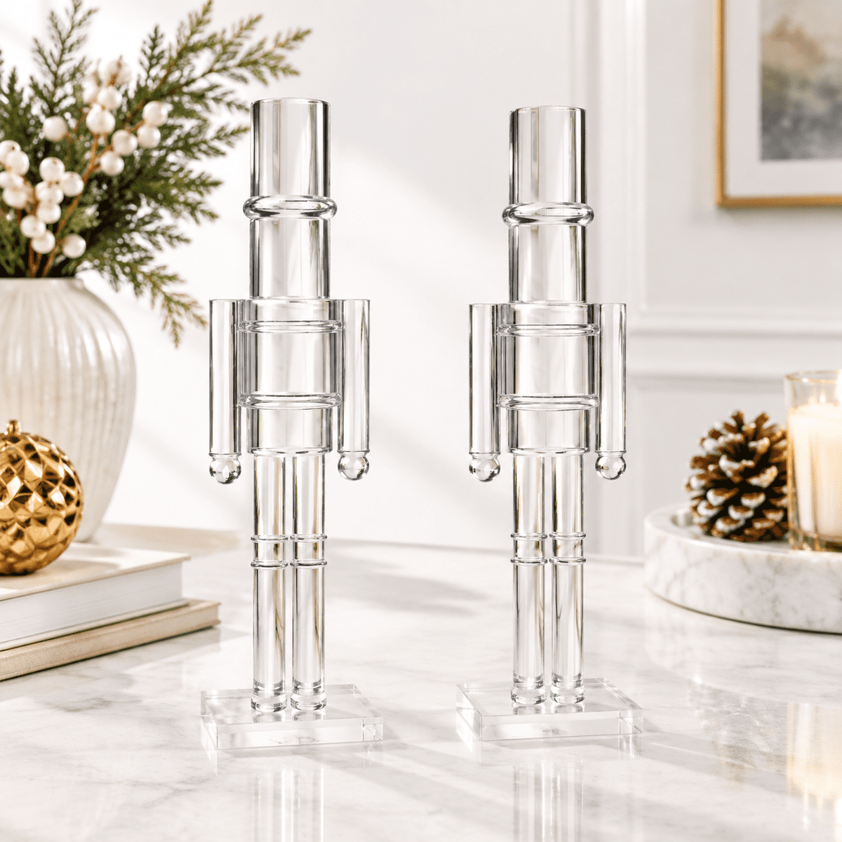 Clear 12 Inch 2 Pack Christmas Nutcracker Figurines, Holiday Decor