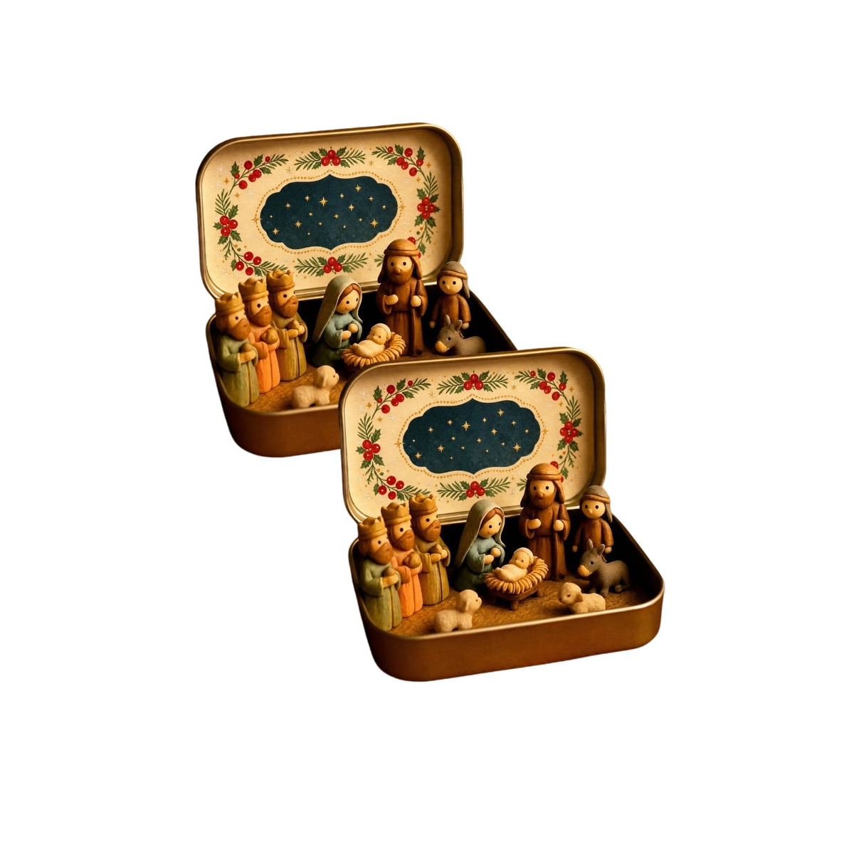 3 Pcs Mini Christmas Nativity Set in a Tin Box - Pocket Nativity Scene in a Tin Box with Resin Figures, Mini Nativity Set, Nativity in a Tin - Catholic Christian Stocking Stuffer Gift