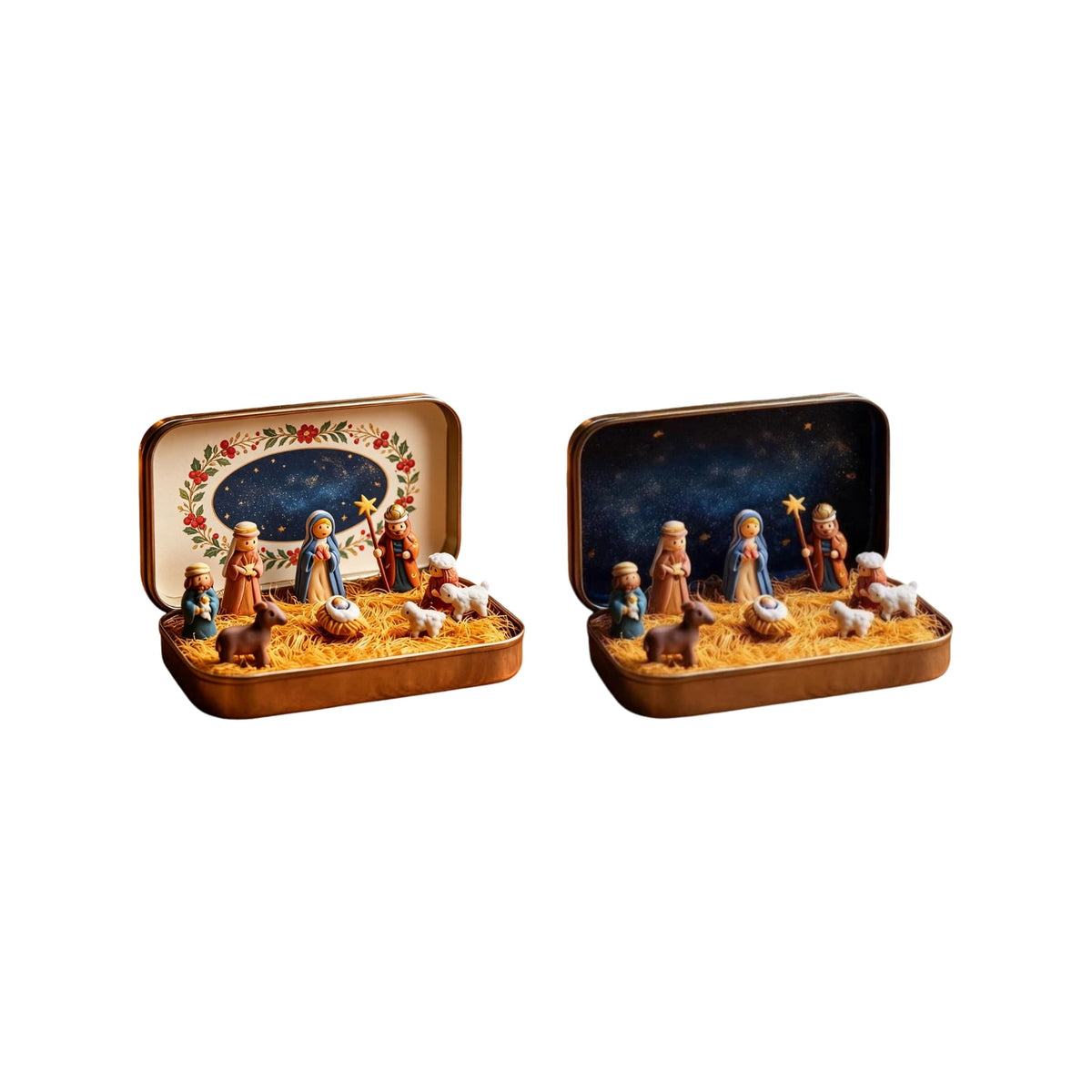 3 Pcs Mini Christmas Nativity Set in a Tin Box - Pocket Nativity Scene in a Tin Box with Resin Figures, Mini Nativity Set, Nativity in a Tin - Catholic Christian Stocking Stuffer Gift
