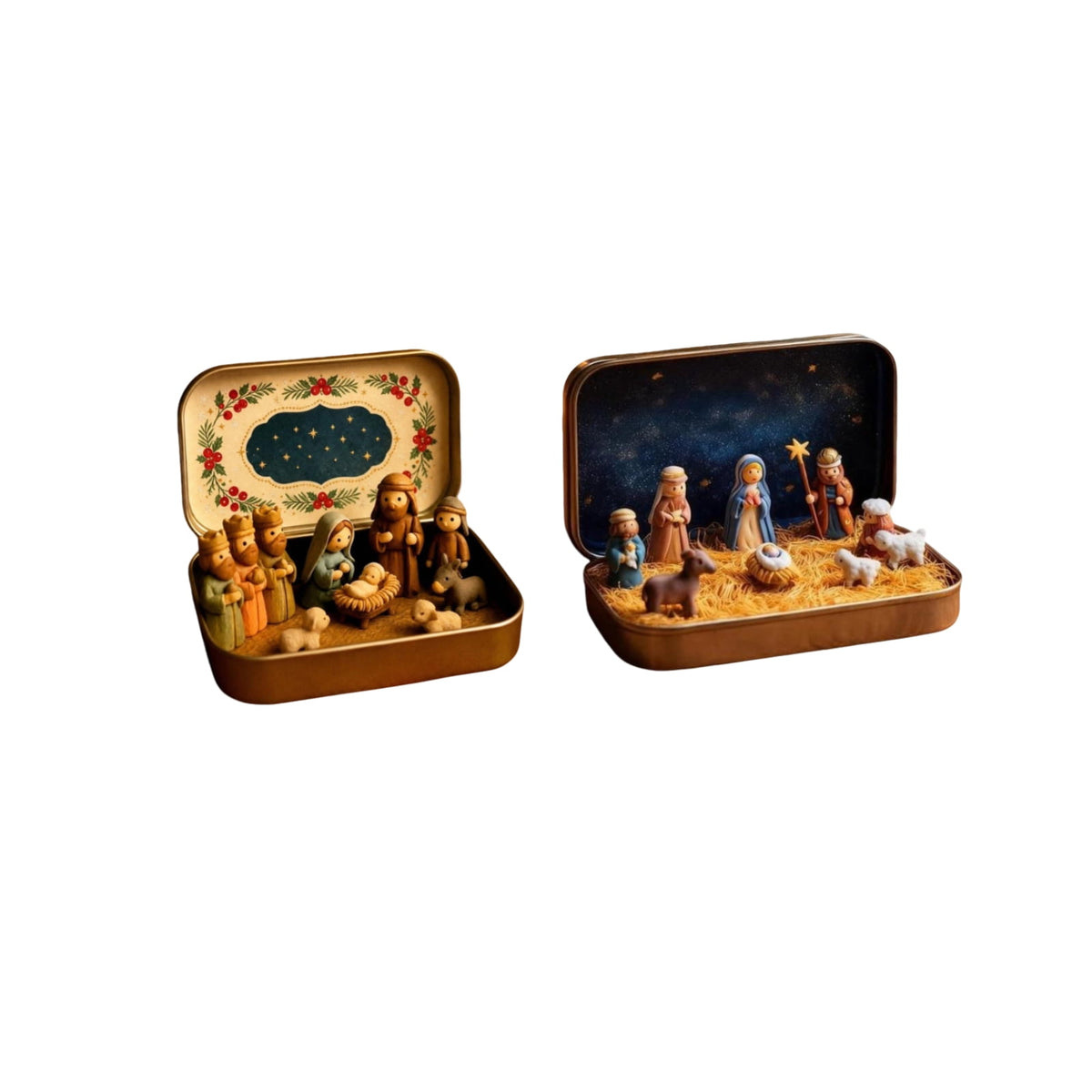 3 Pcs Mini Christmas Nativity Set in a Tin Box - Pocket Nativity Scene in a Tin Box with Resin Figures, Mini Nativity Set, Nativity in a Tin - Catholic Christian Stocking Stuffer Gift