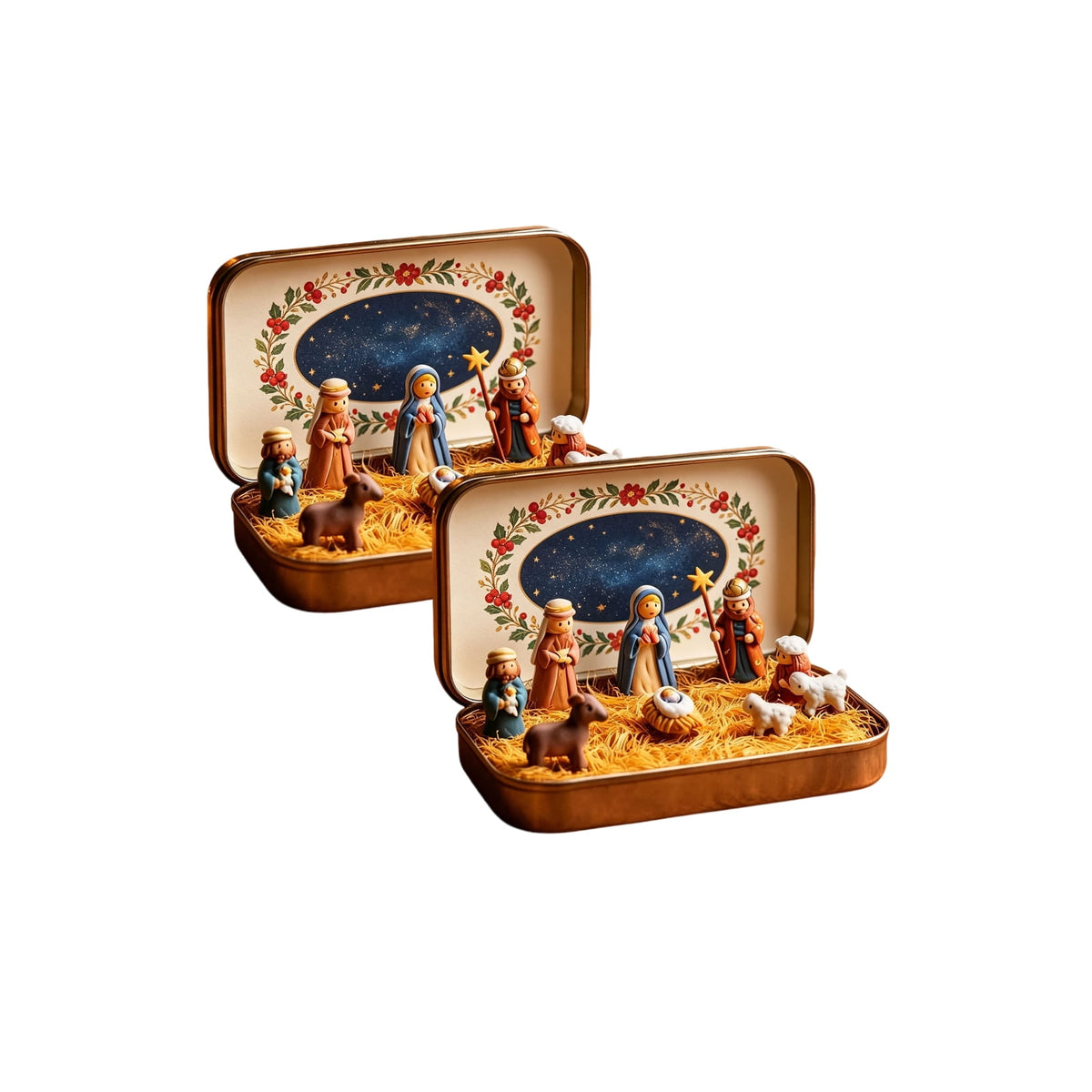 3 Pcs Mini Christmas Nativity Set in a Tin Box - Pocket Nativity Scene in a Tin Box with Resin Figures, Mini Nativity Set, Nativity in a Tin - Catholic Christian Stocking Stuffer Gift