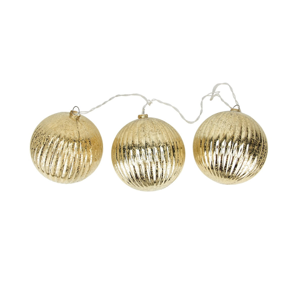 20-Count Gold Ribbed Ball Ornaments Christmas Light Set 1.5ft White Wire