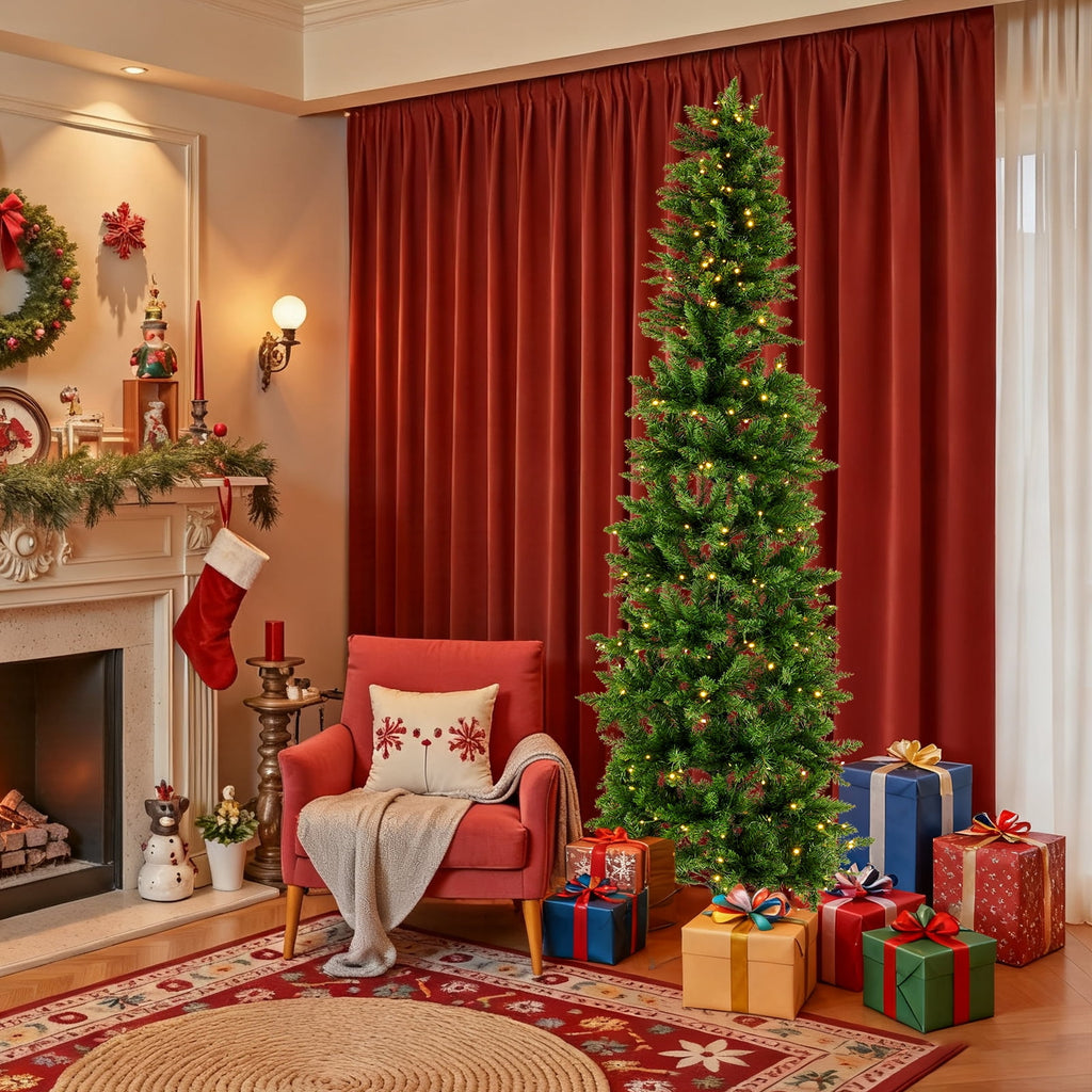 CONCETTA 4.5ft Pre-lit Pencil Christmas Tree, Artificial Slim Christmas Tree with 120 LED Lights and Solid Metal Stand,Green