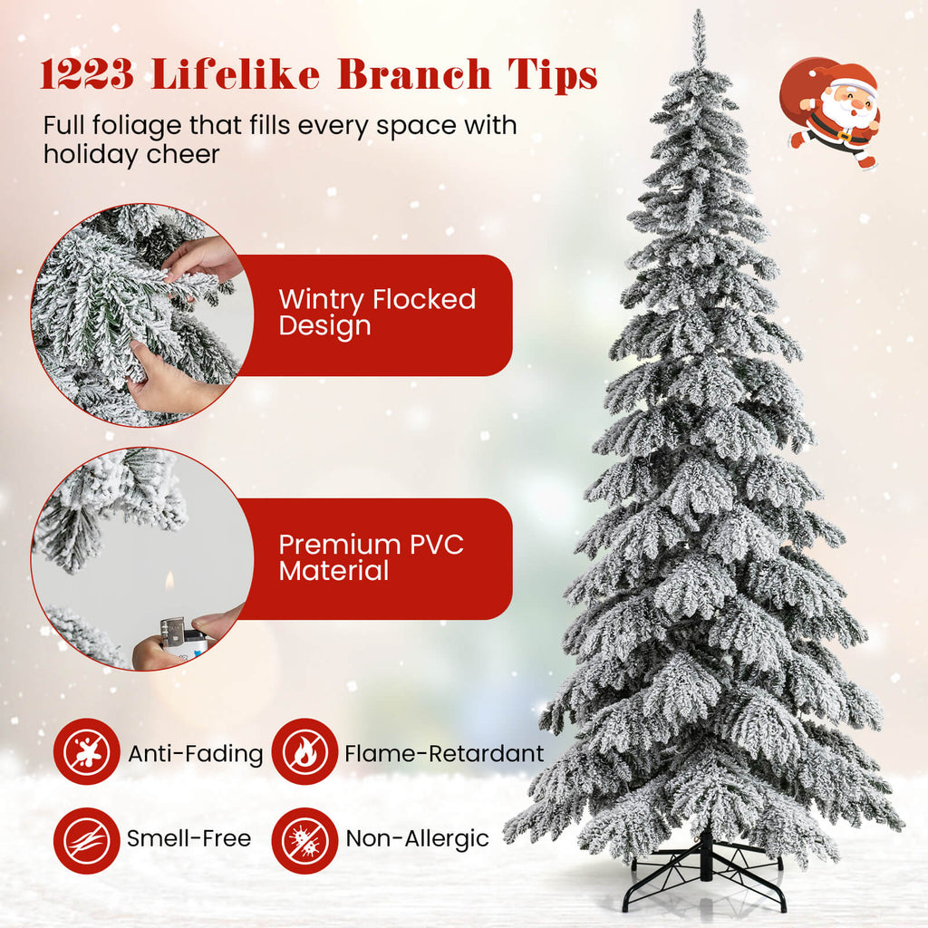 Costway 9 FT Artificial Christmas Tree with Quick Power Connectors,1223 Flocked Branch Tips