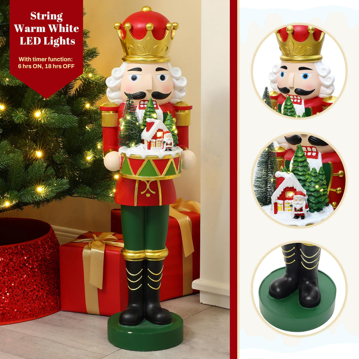 Langford Home Battery-Operated Prelit Nutcracker Soldier Statue Holding Christmas Miniature Landscape