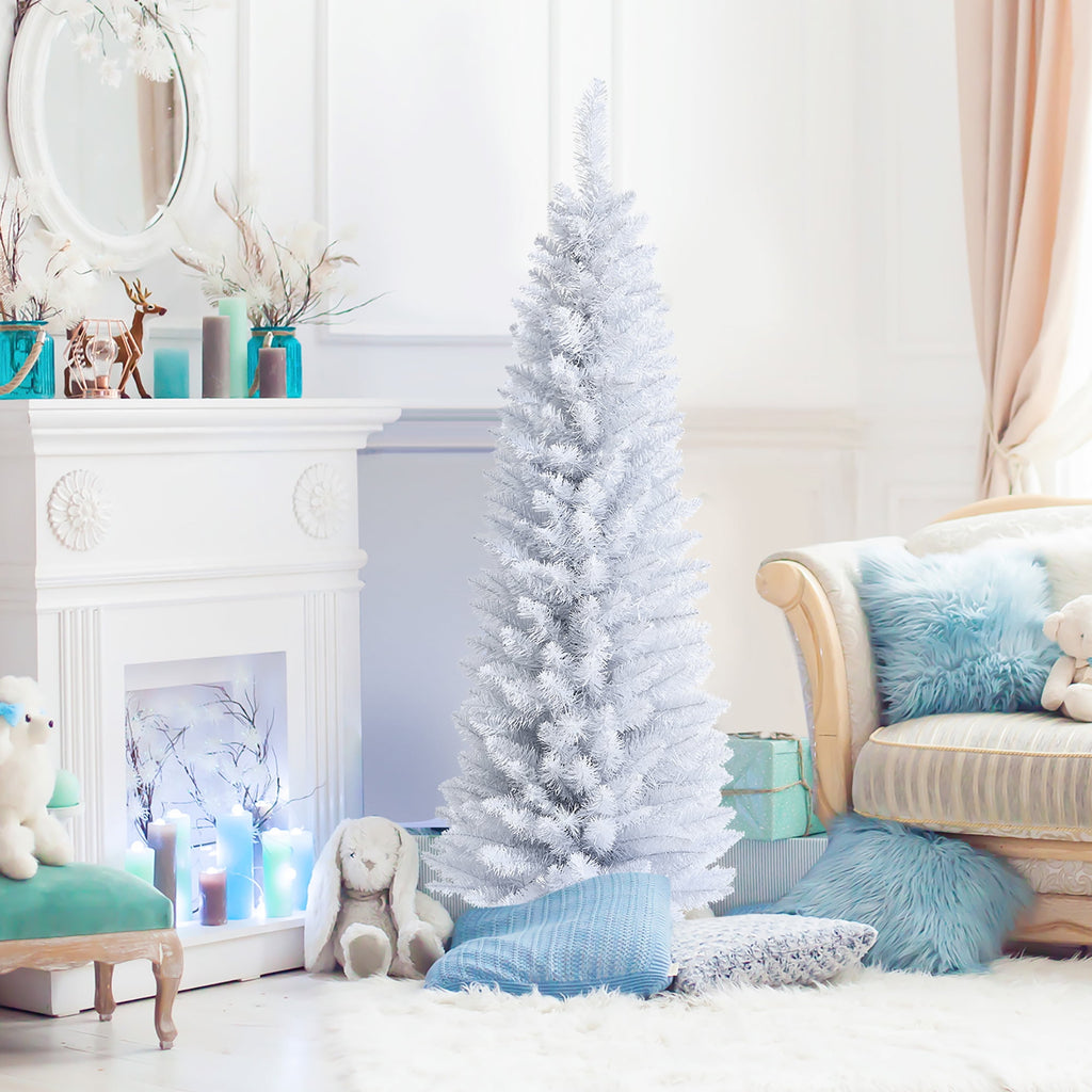 Costway 6ft Unlit Artificial Slim Pencil Christmas Tree with Metal Stand White