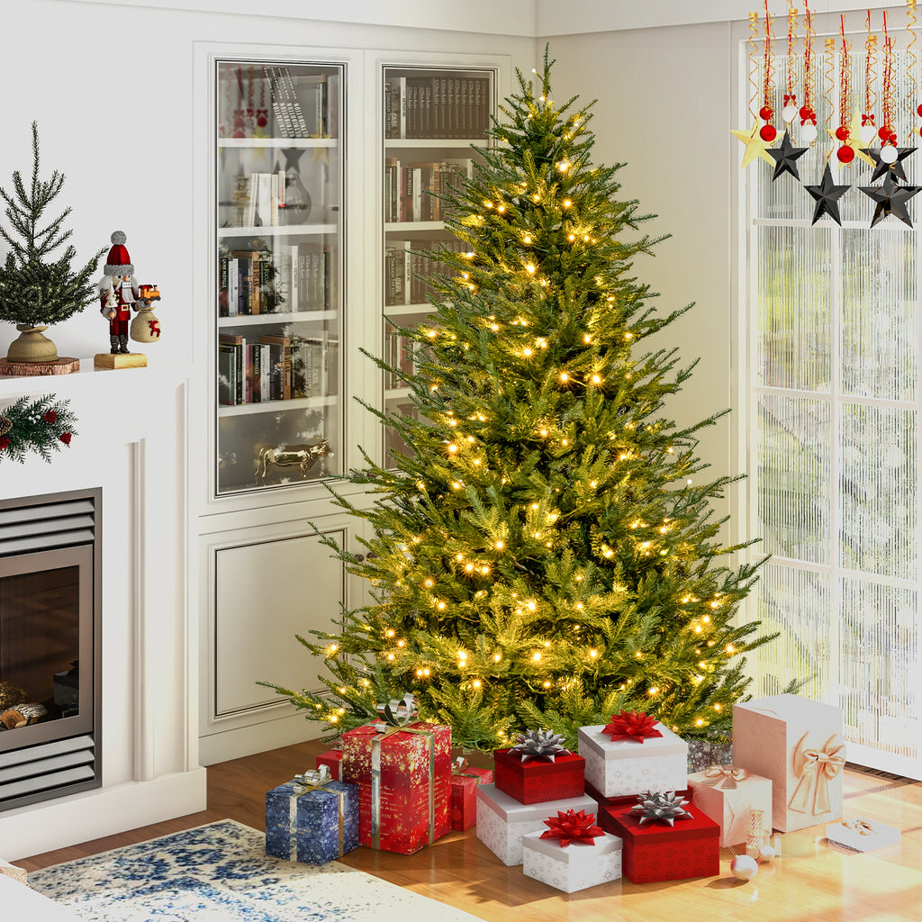 Topbuy 6FT Artificial Christmas Tree Pre-lit Xmas Tree with 280 Warm White LED Lights 8 Lighting Modes 788 PE & PVC Branch Tips