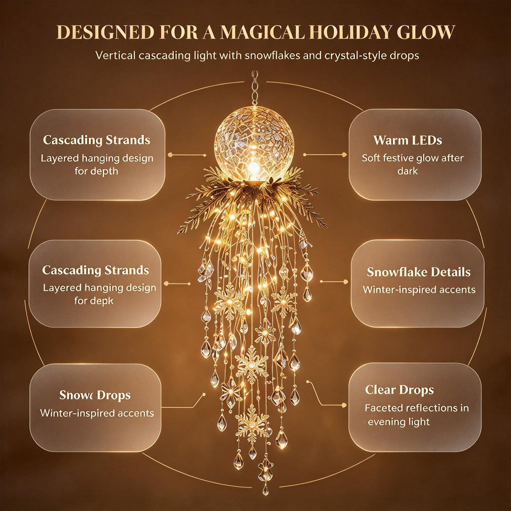 Crystal Cascade Christmas Light - Hanging Snowflake & Crystal LED Porch Decor(Blue light ball)