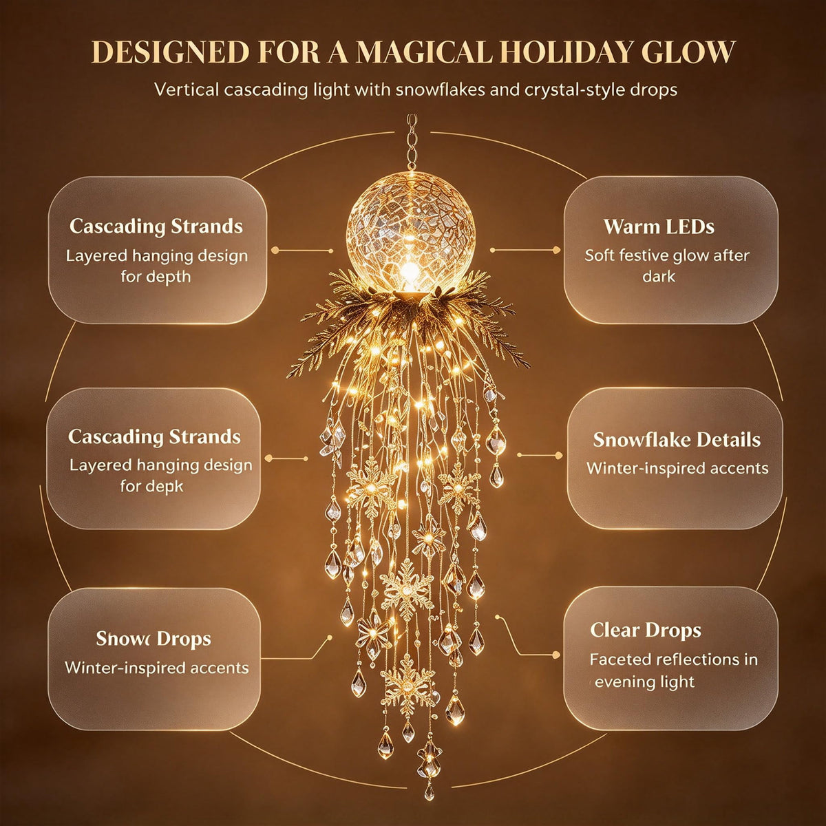 Crystal Cascade Christmas Light - Hanging Snowflake & Crystal LED Porch Decor(Blue light ball)