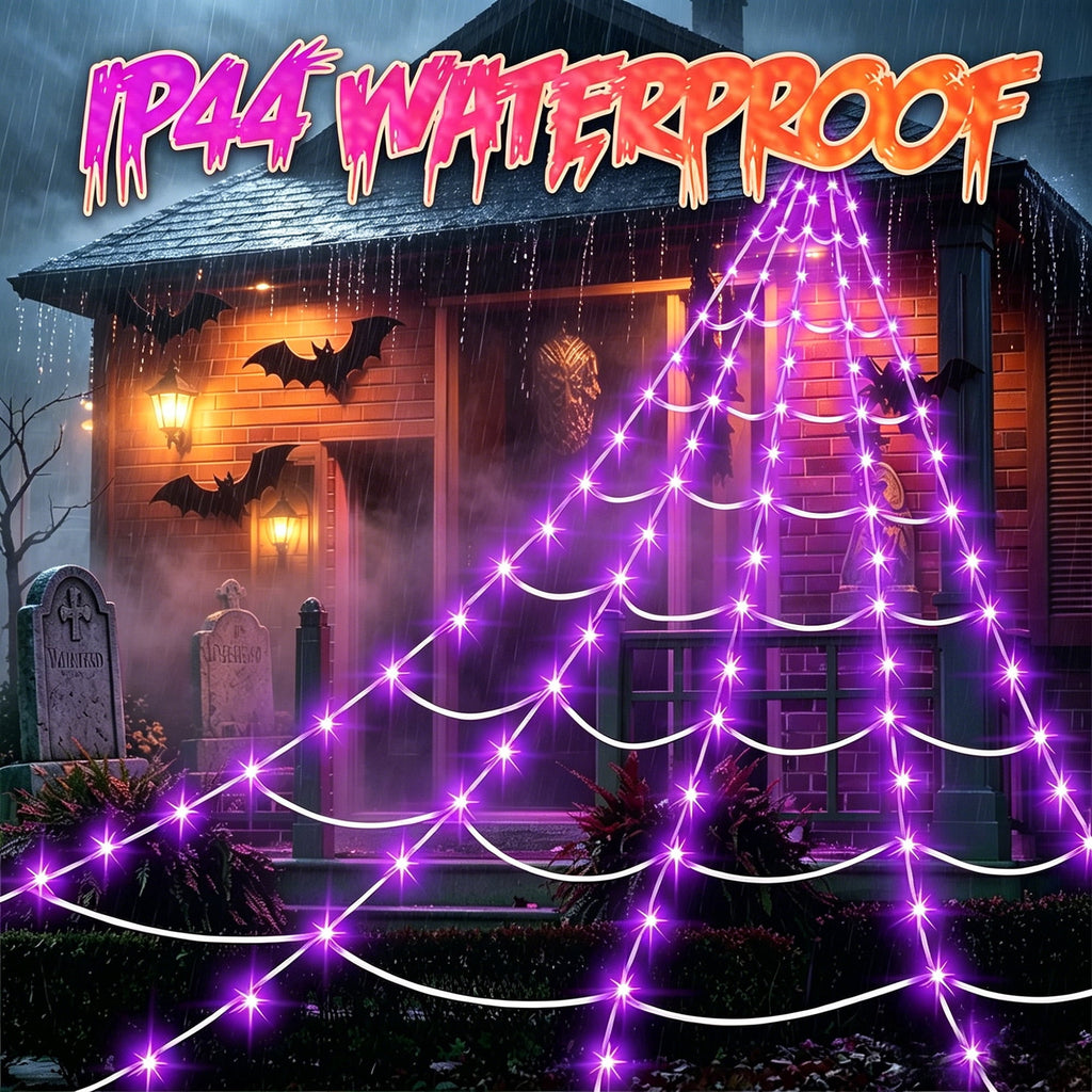 DAYBETTER Halloween Spider Web Lights, 250 LED Holiday Lighting, 15.7x16.4FT Waterproof Web Lights, Remote Control, for Indoor Outdoor Yard Garden Halloween Decor (Purple Light)