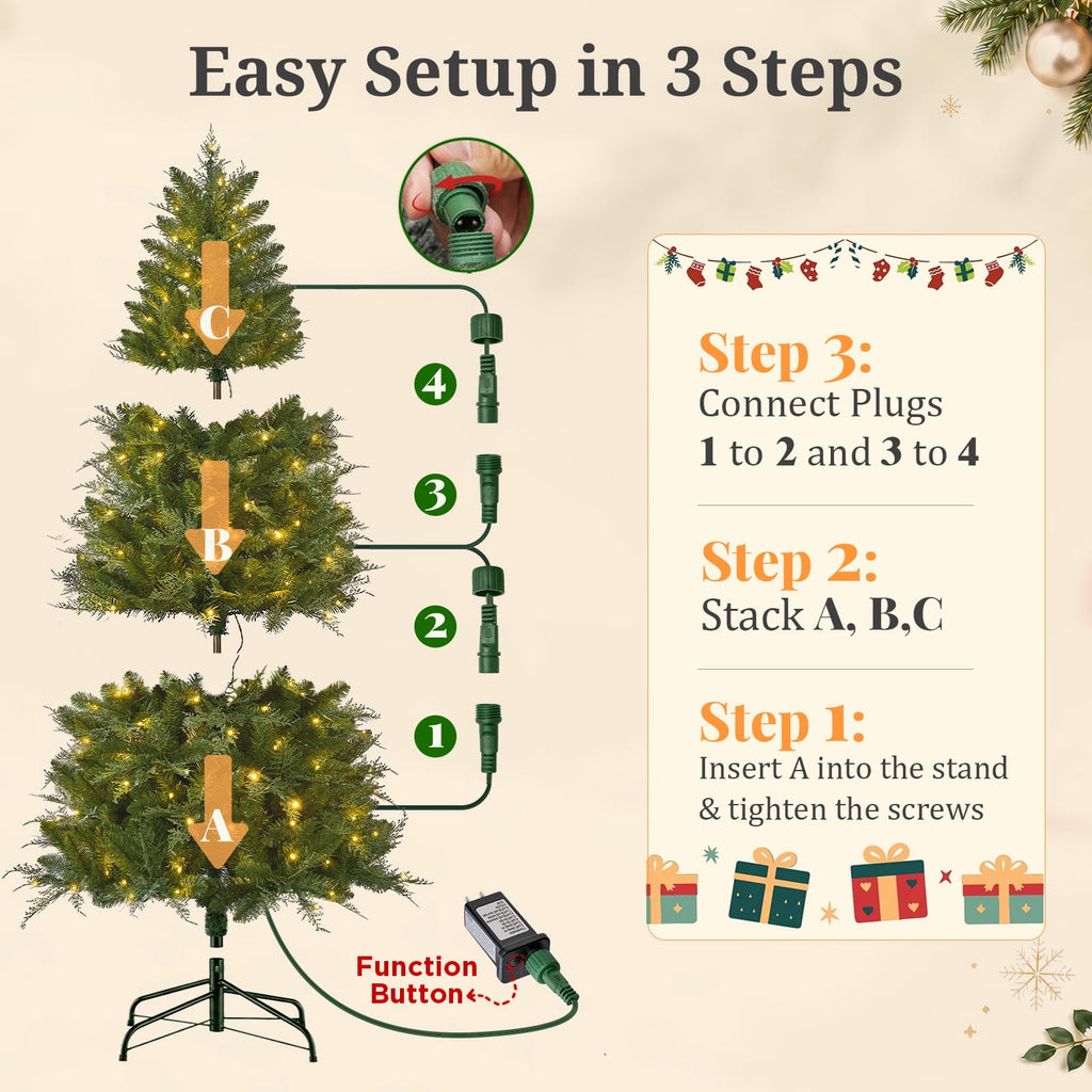 Goosiay 6FT Pre-Lit Artificial Christmas Tree, Slim Cypress Christmas Tree with Realistic Branches, 877 PE & PVC Tips and 250 Lights for Living Room, Office, Bedroom and Indoor Holiday Decor