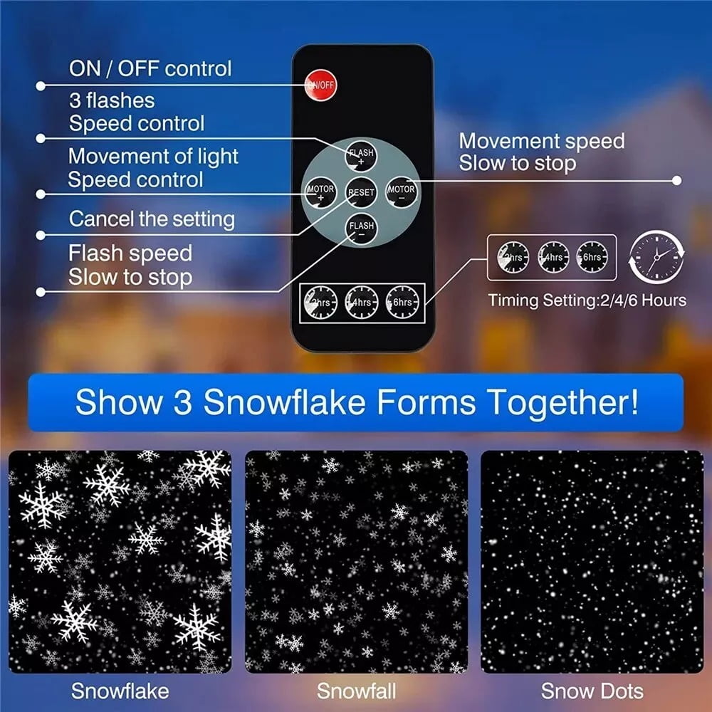 Christmas Snowflake Projector Lights Outdoor, LED Snowfall Projector, Remote Control Timing IP65 Waterproof, Dynamic Snowflakes Landscape Light for Xmas Holiday Party Decorations