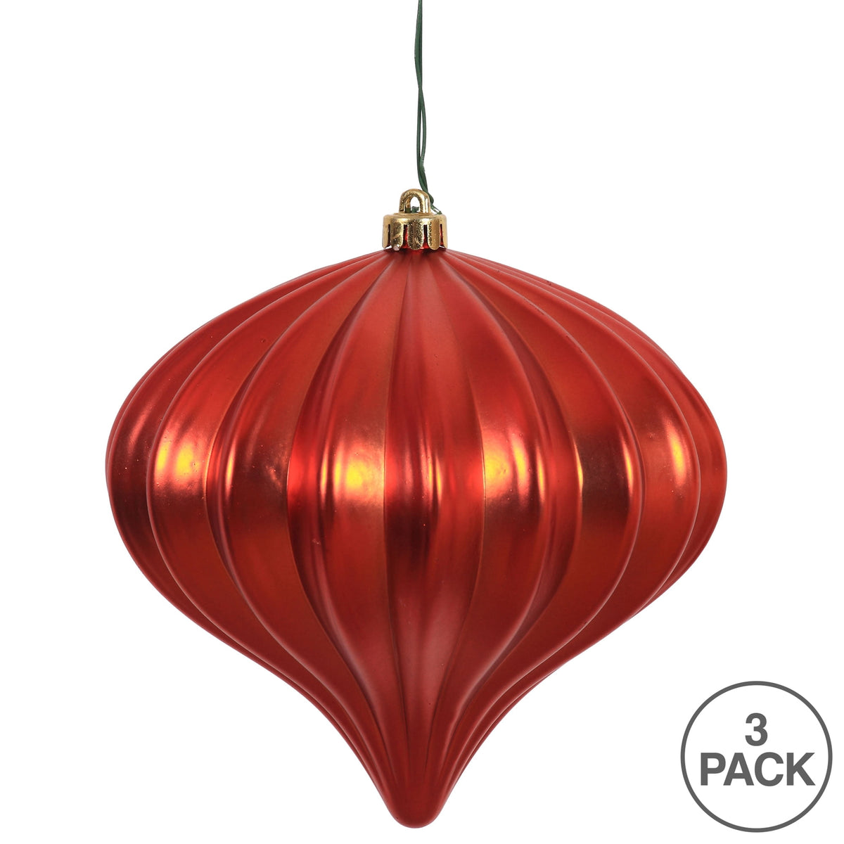 Vickerman 5.7" Burnished Orange Matte Onion Christmas Ornament, UV treated, Set of 3