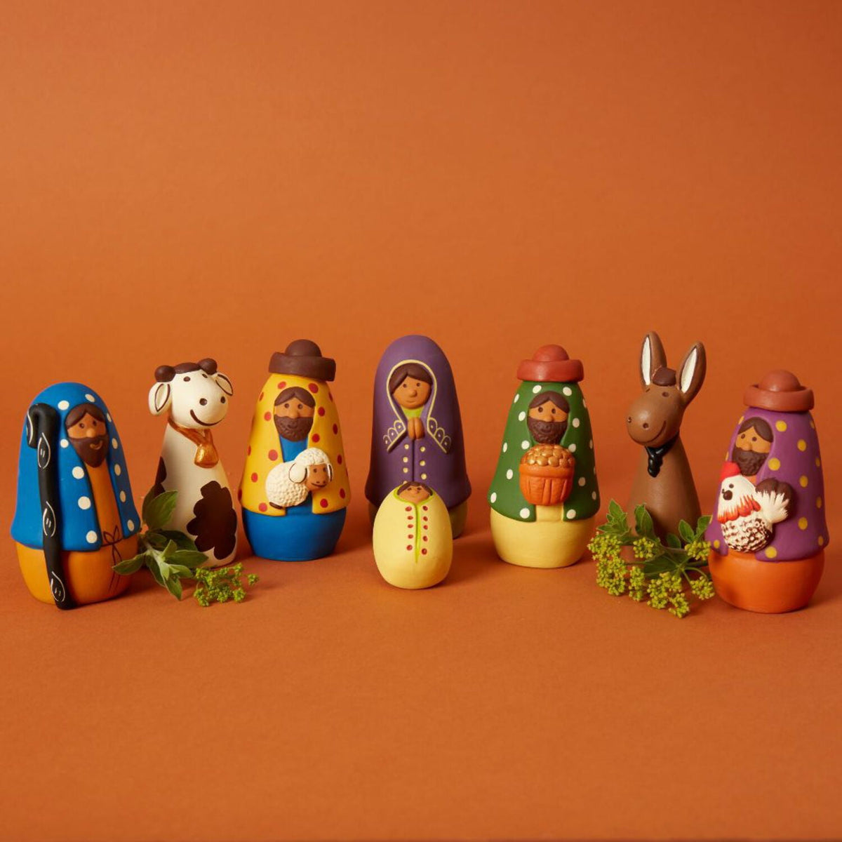 Cute Colorful Ceramic Tabletop Nativity Set of 8