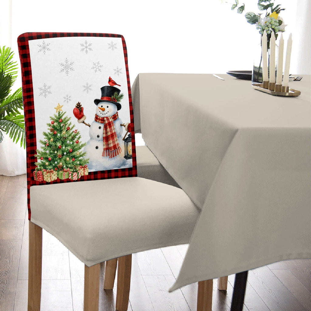 Christmas Winter Dining Chair Covers Set of 8, Snowman Green Christmas Tree Gift Boxes Snowflake Chair Covers for Dining Room Removable Seat Protectors Slipcovers for Home Party Wedding Banquet