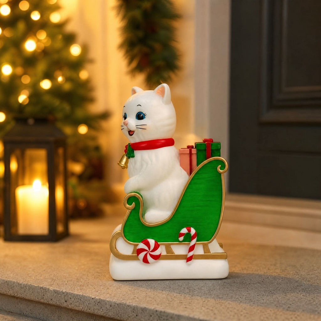 Luckky Lighted Christmas Dog Resin Statue, Santa Hat and Scarf Dog Figurine, 7.87 Inch, Multi-Color LED Lights, Indoor Outdoor Holiday Decor