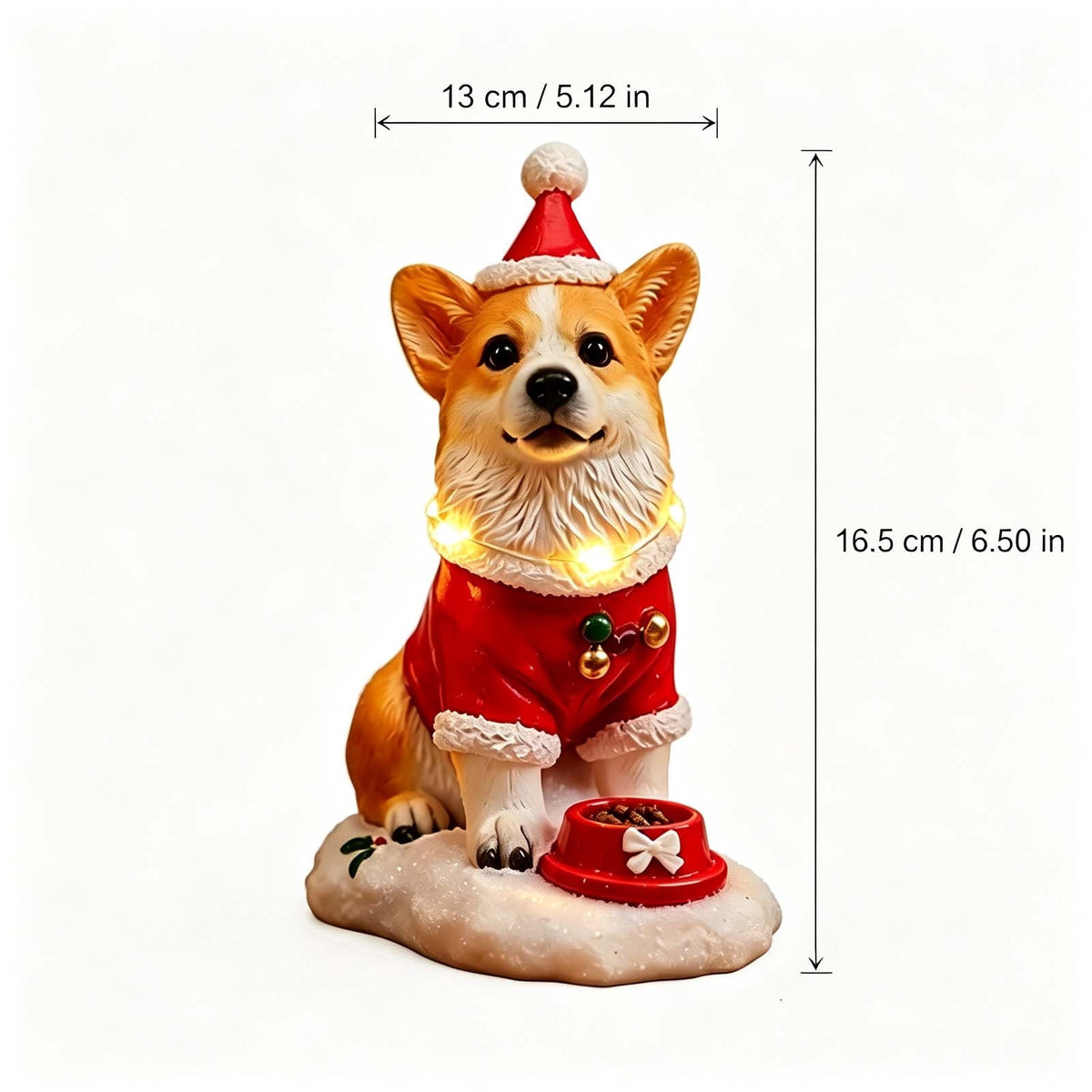 Luckky Lighted Christmas Dog Resin Statue, Santa Hat and Scarf Dog Figurine, 7.87 Inch, Multi-Color LED Lights, Indoor Outdoor Holiday Decor