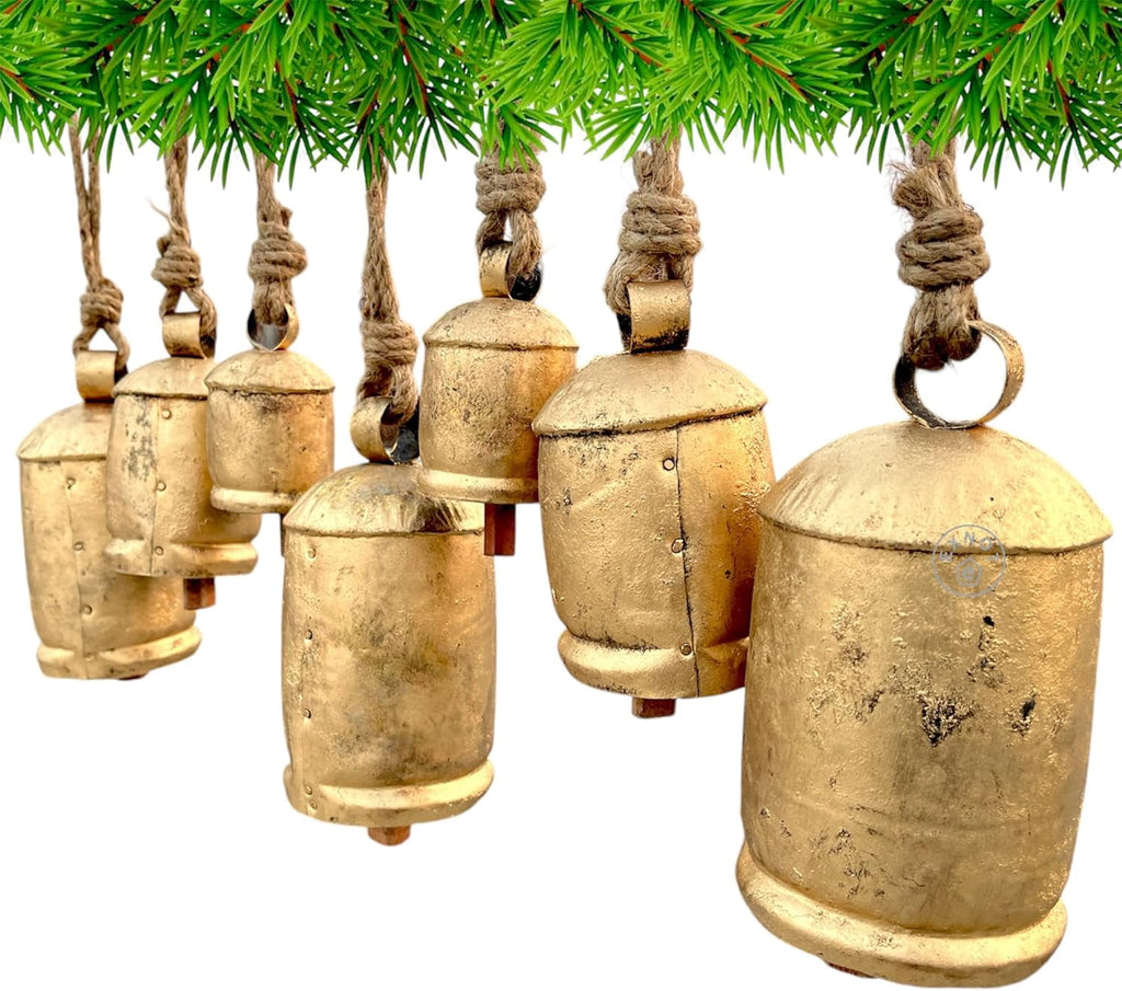 Shabby Chic Decorative Bells, Set of 7, Vintage Rustic Style Door Hanging Bells Wall Hanging Harmony Cow Bells for Lucky Christmas Décor.