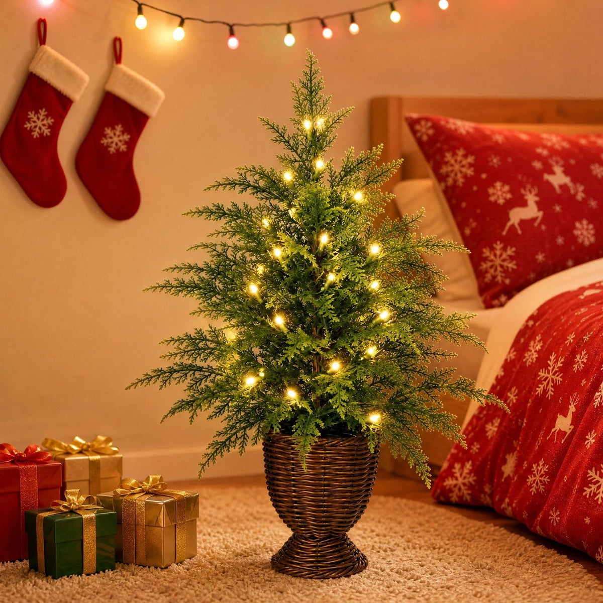 2.95 FT Premium Artificial Christmas Trees, Arbol de Navidad con luces Integradas, Artificial Christmas Tree Dense Needles, Pre-lit Christmas Trees with Lights for Holiday, Party(B)