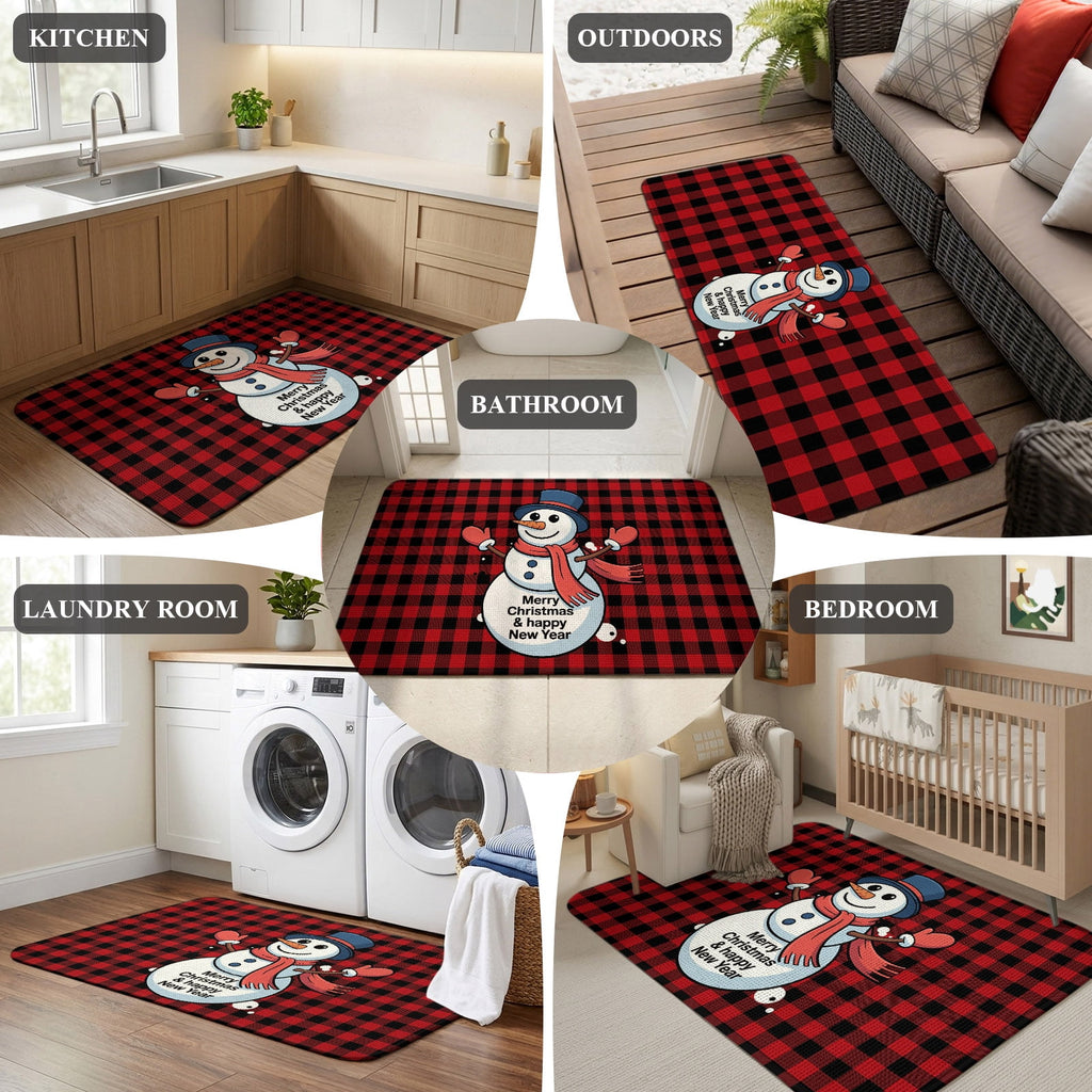 Christmas Snowman Bathroom Runner Rugs Non Slip Washable Absorbent Narrow Long Bath Mat Winter Holiday Xmas Red Black Plaid Runner Rugs for Kitchen Hallway Bedroom Laundry Study Room 31.5"x78.7"