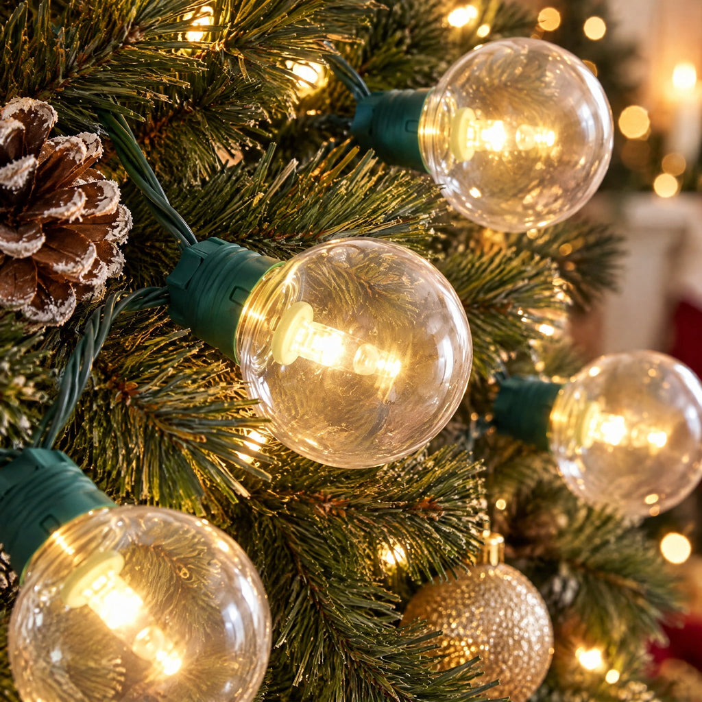 Indoor/Outdoor 100-Count LED Super Bright G30 Christmas String Lights, Warm White, Green Wire, 57', by Holiday Time