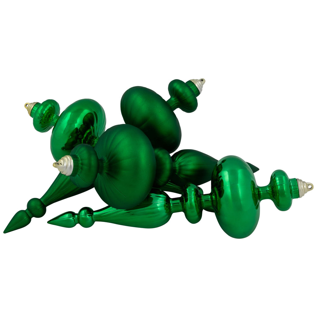 Northlight Shatterproof Commercial Size Finial Christmas Ornaments - 14" - Green - Set of 4