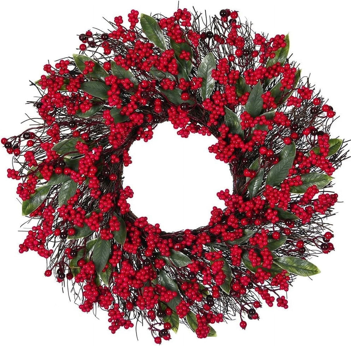 19 inches Christmas Wreaths Red Berry Wreath, Xmas Wreath with Berries for Front Door, Holly Winterberry Wreath for Home Christmas Wall Fireplace Window Party Holiday Decor