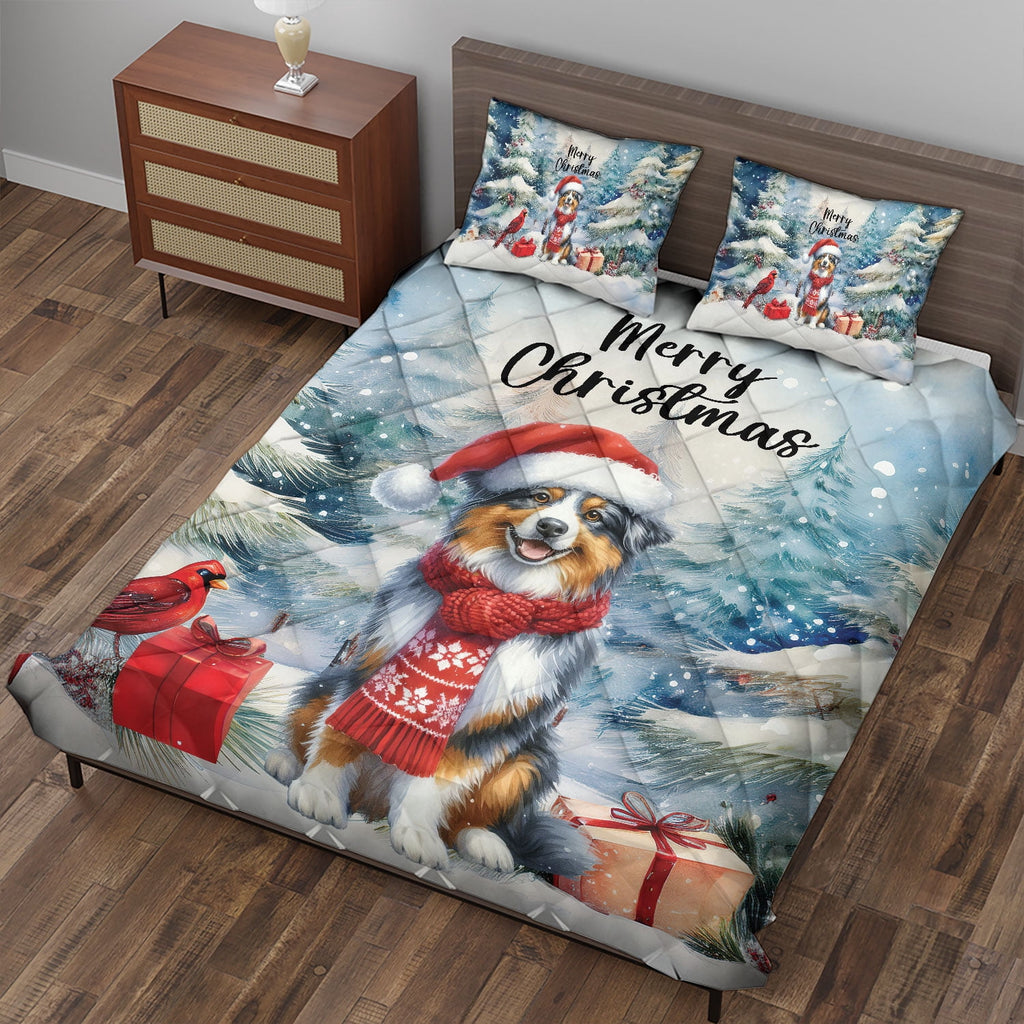 Merry Christmas French Bulldog Enjoys Woofmas Winter Xmas Holiday Quilt Bedding Set Dog Lover Gifts 1 Blanket Bed Cover 2 Pillowcases - 02022