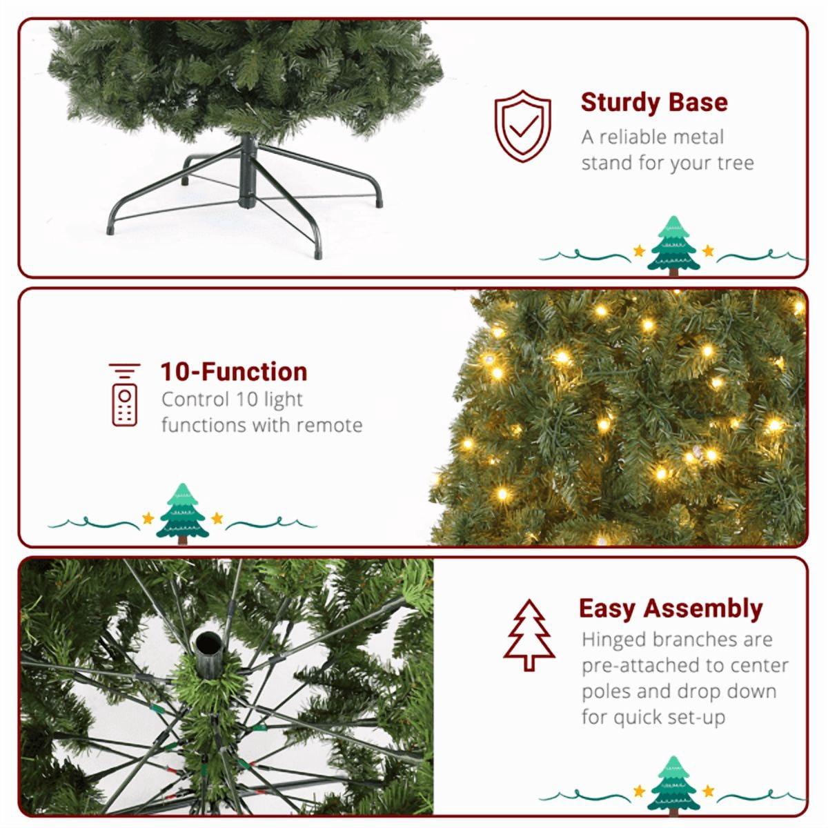 Alvantor 10 ft Pre-Lit Artificial Christmas Tree with 5,090 PVC Branch Tips, 1,200 Dual-Color LED Lights and Remote, Green