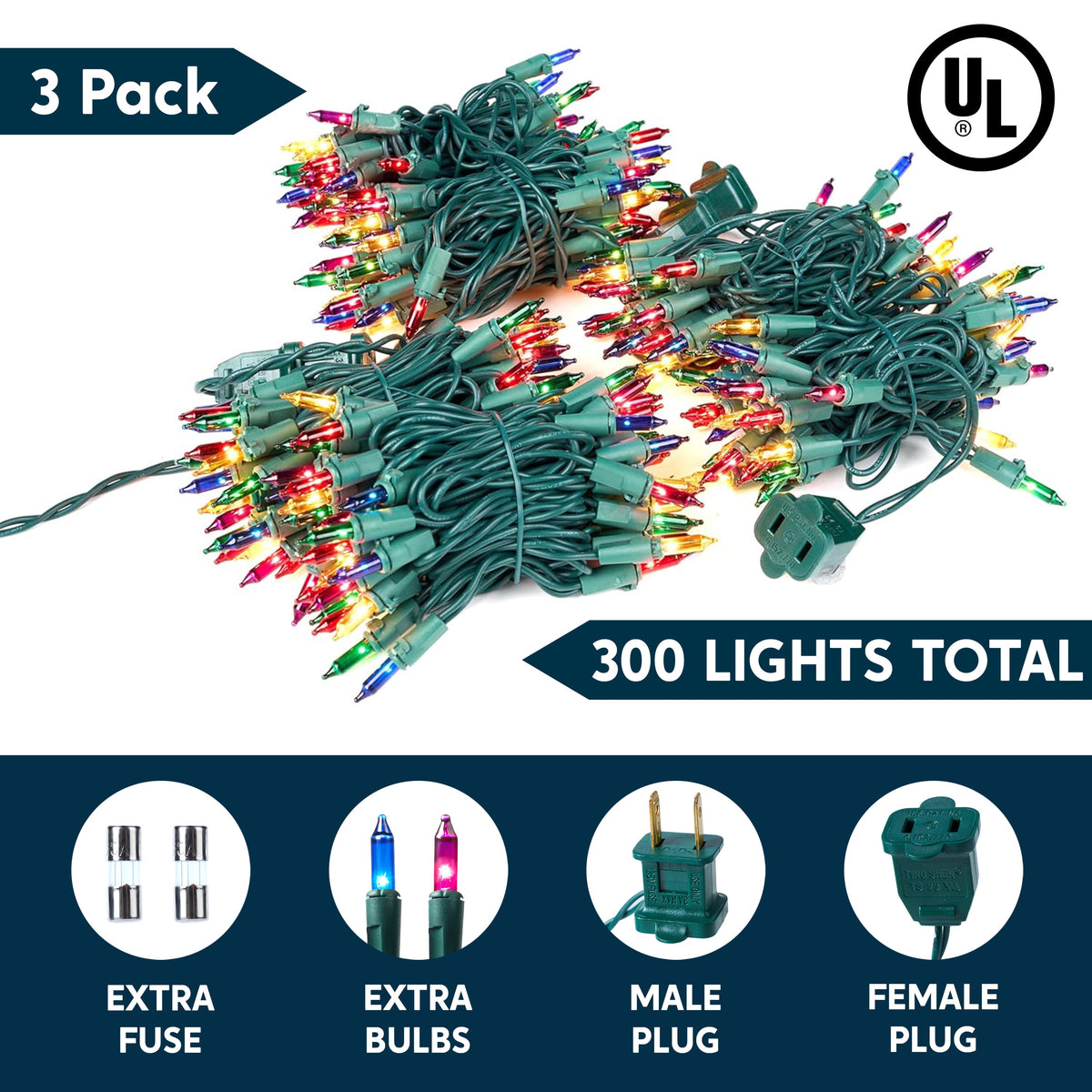 Joyfy Multicolor Christmas Lights,21.4ft 100 Count Multicolor Christmas String Lights,Connectable Green Wire Xmas Tree Lights for Indoor Outdoor Christmas Decorations Holiday Party Decor