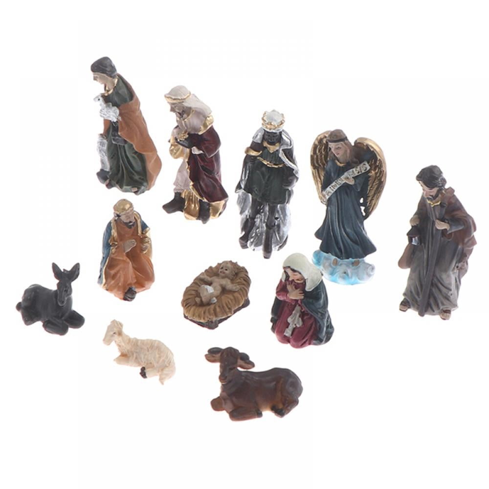 Christmas Nativity Set, 11Pcs Figures Real Life Nativity Full Complete Resin Ornaments, Nativity Scene with Resin Figures Statue Resin Crafts, Mini Jesus Resin Nativity Set,Christmas Decorations